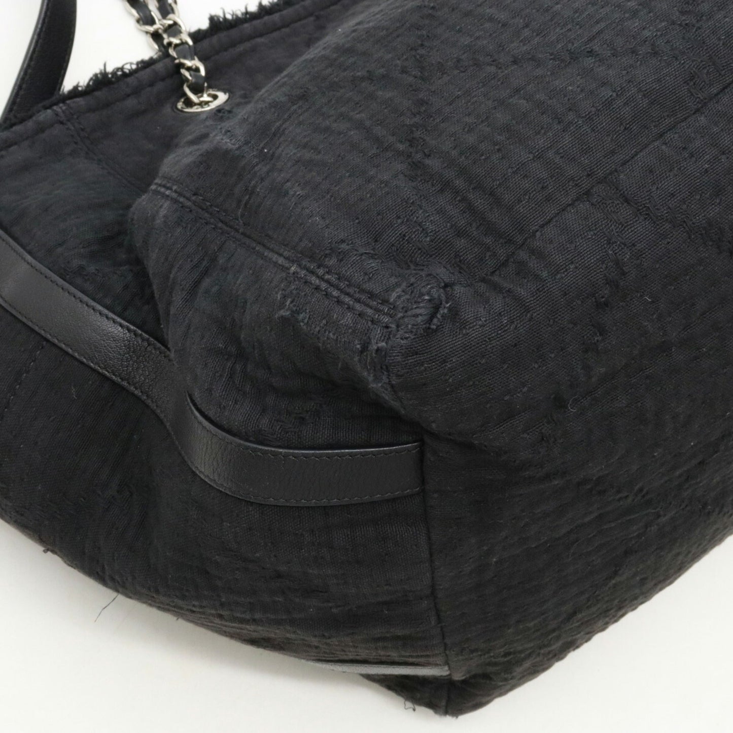 Luxury Chanel Large Bag Coco Mark Tote Chain Shoulder Cotton Leather Black A57168