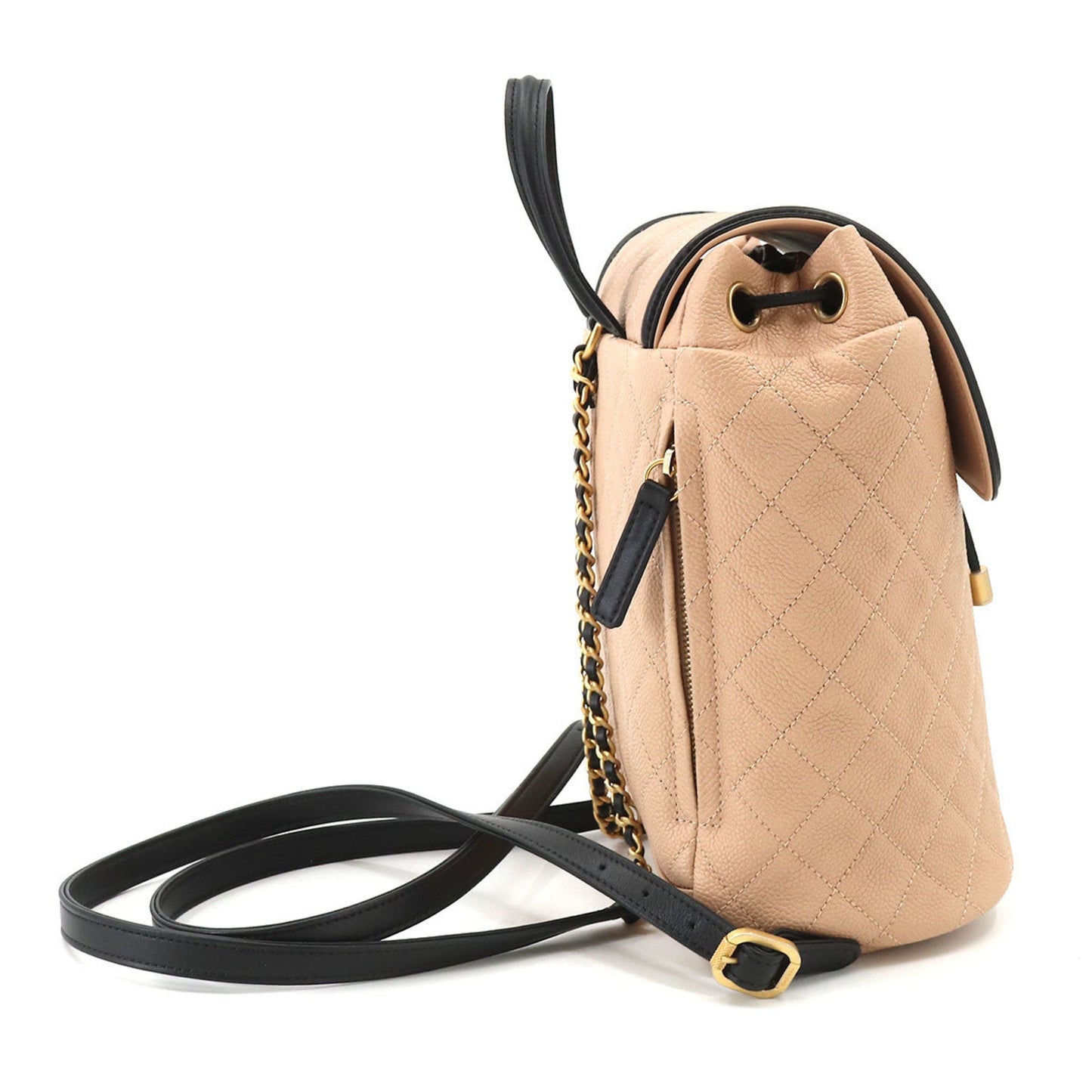 Luxury Chanel CC filigree backpack rucksack caviar skin beige black A57090 Filigree Backpack