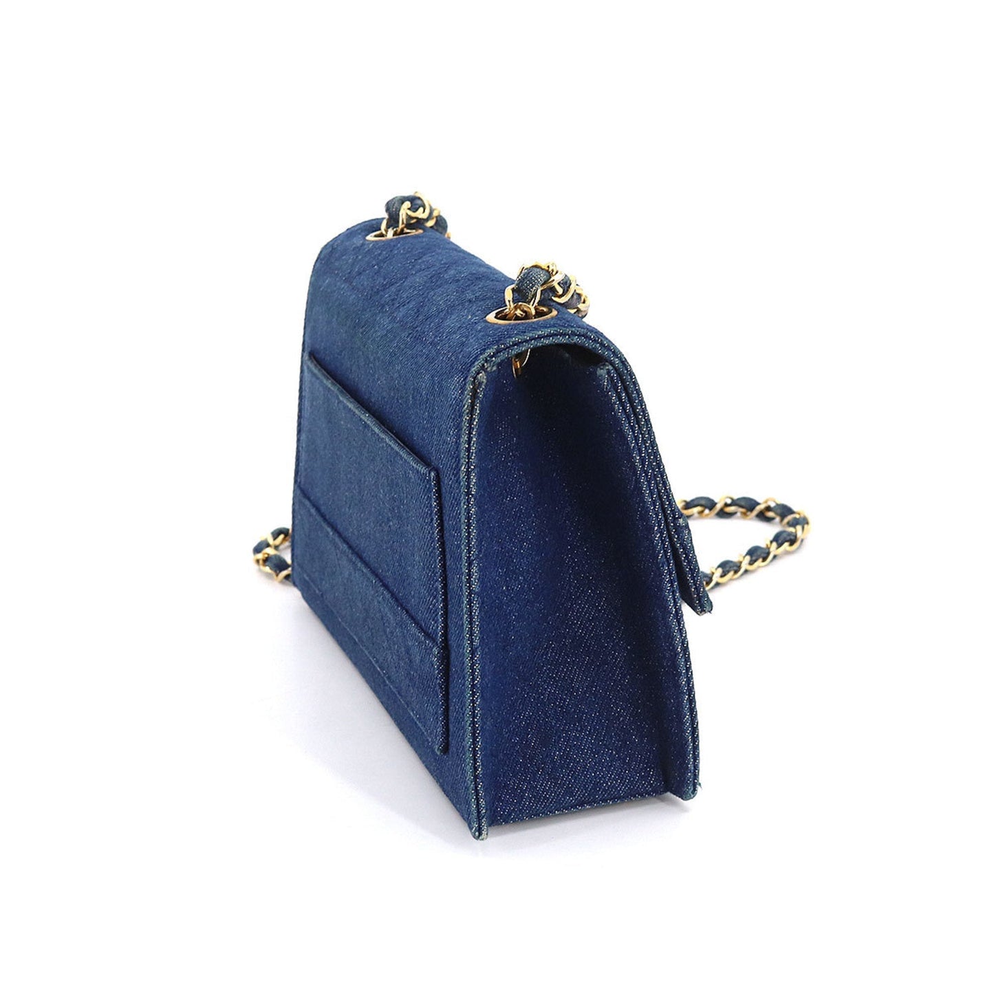 Luxury Chanel Chain Shoulder Bag Denim Blue Gold Hardware Vintage Matelasse