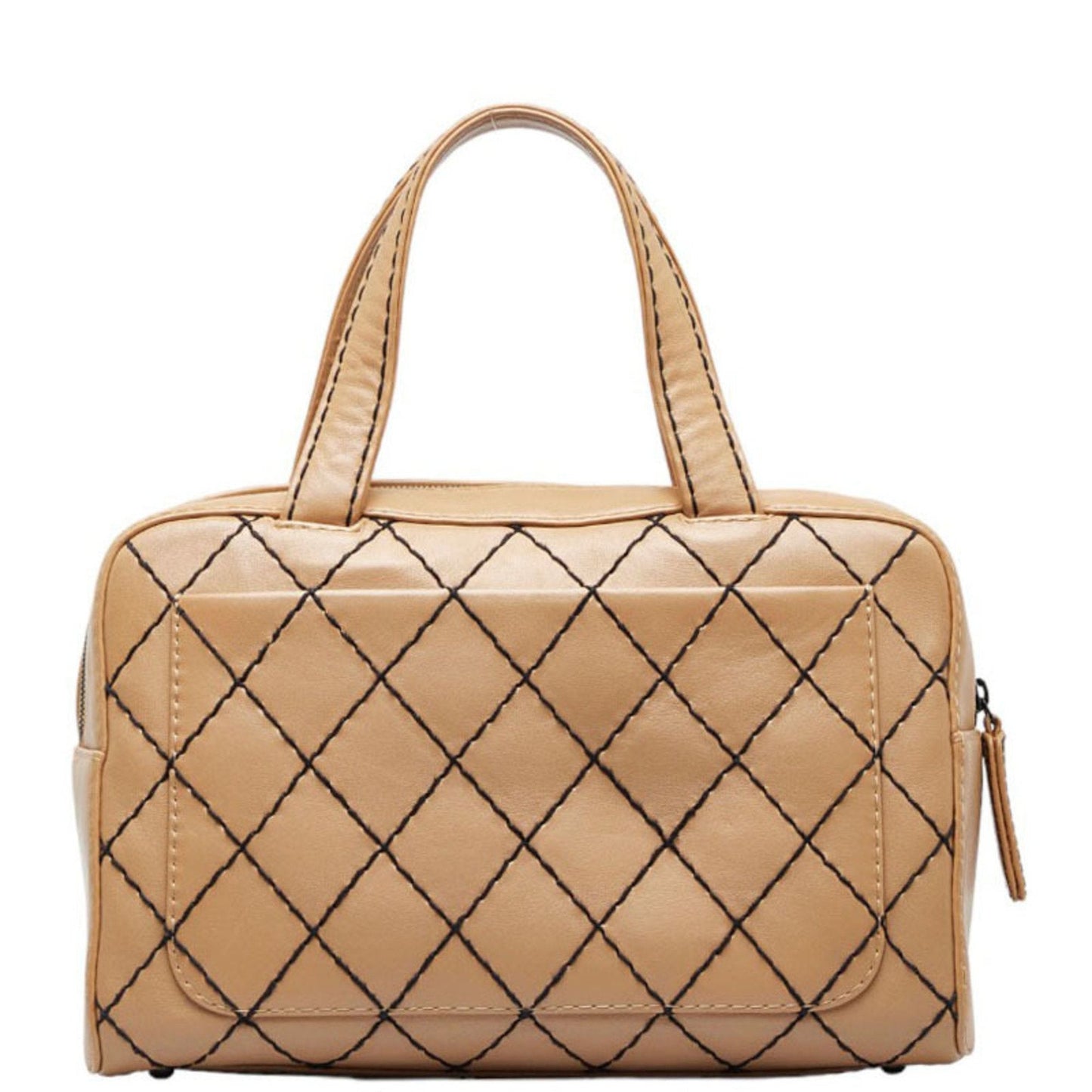 Luxury Chanel Wild Stitch Coco Mark Handbag Boston Bag Beige Black Leather Ladies
