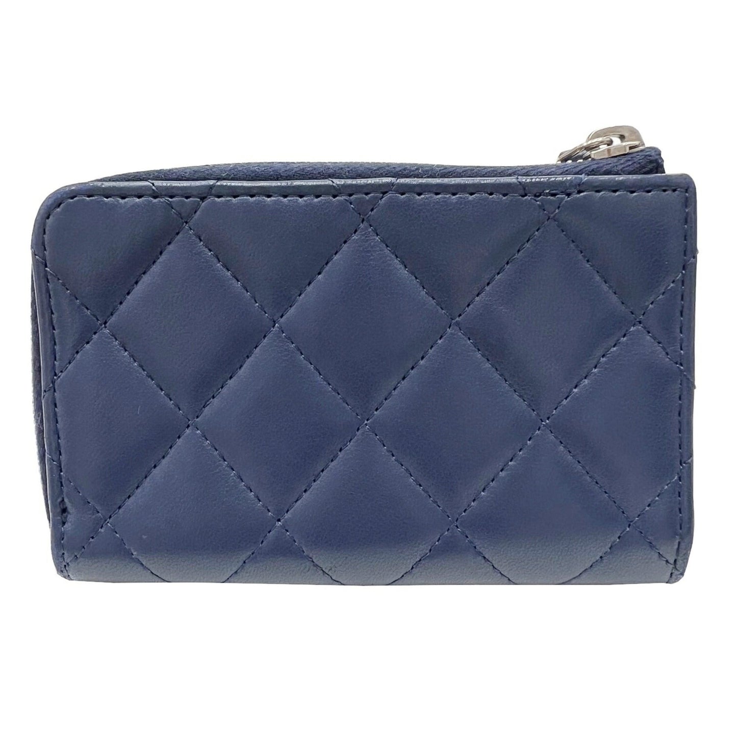 Luxury Chanel Classic Zip Matelasse Coin Case Card Key Ring Purse Navy Lambskin Coco Mark Wallet A68943 Women's Men's 2
