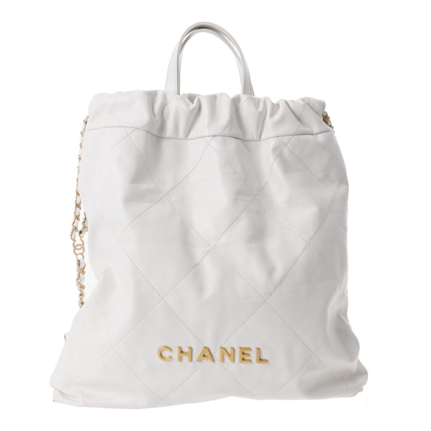 Luxury Chanel 22 Large Backpack White Women's Calf Rucksack/Daypack