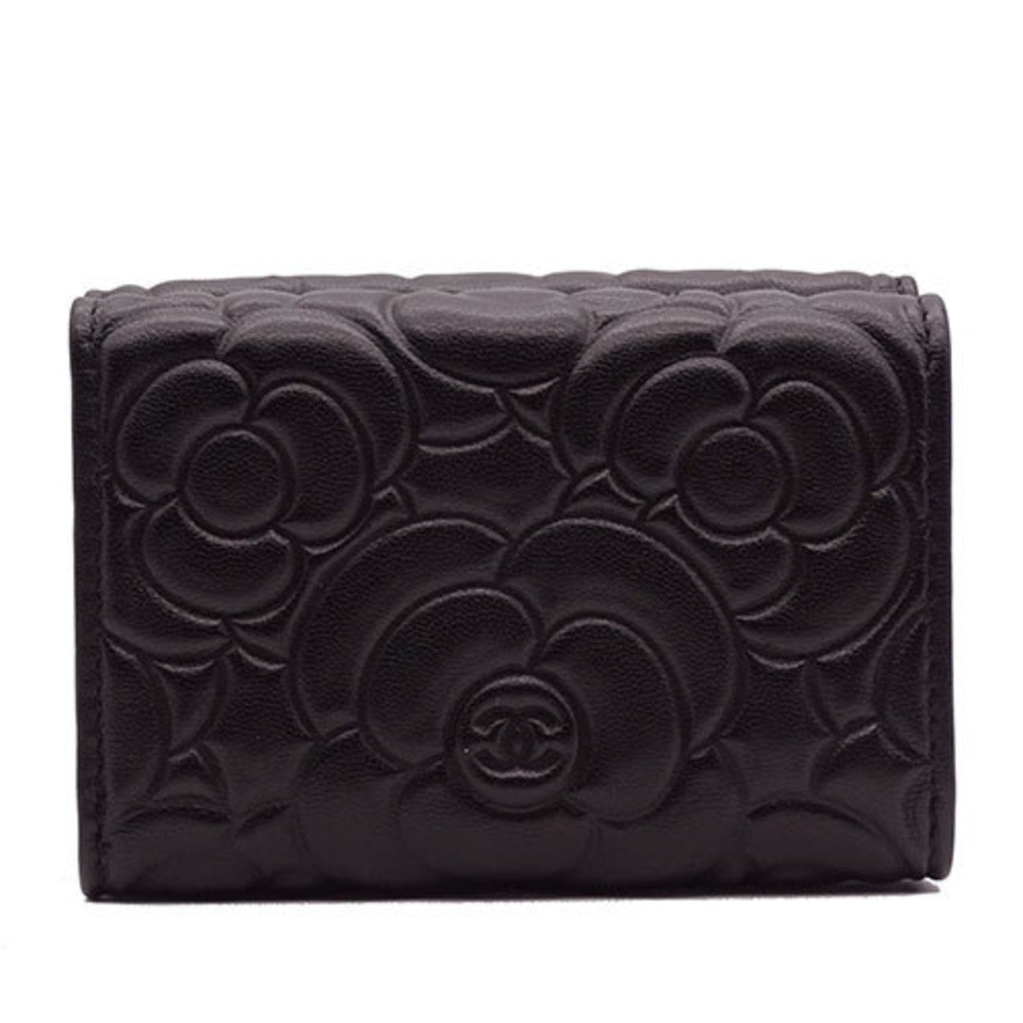 Luxury Chanel Wallet Women's Trifold Leather Camellia Black