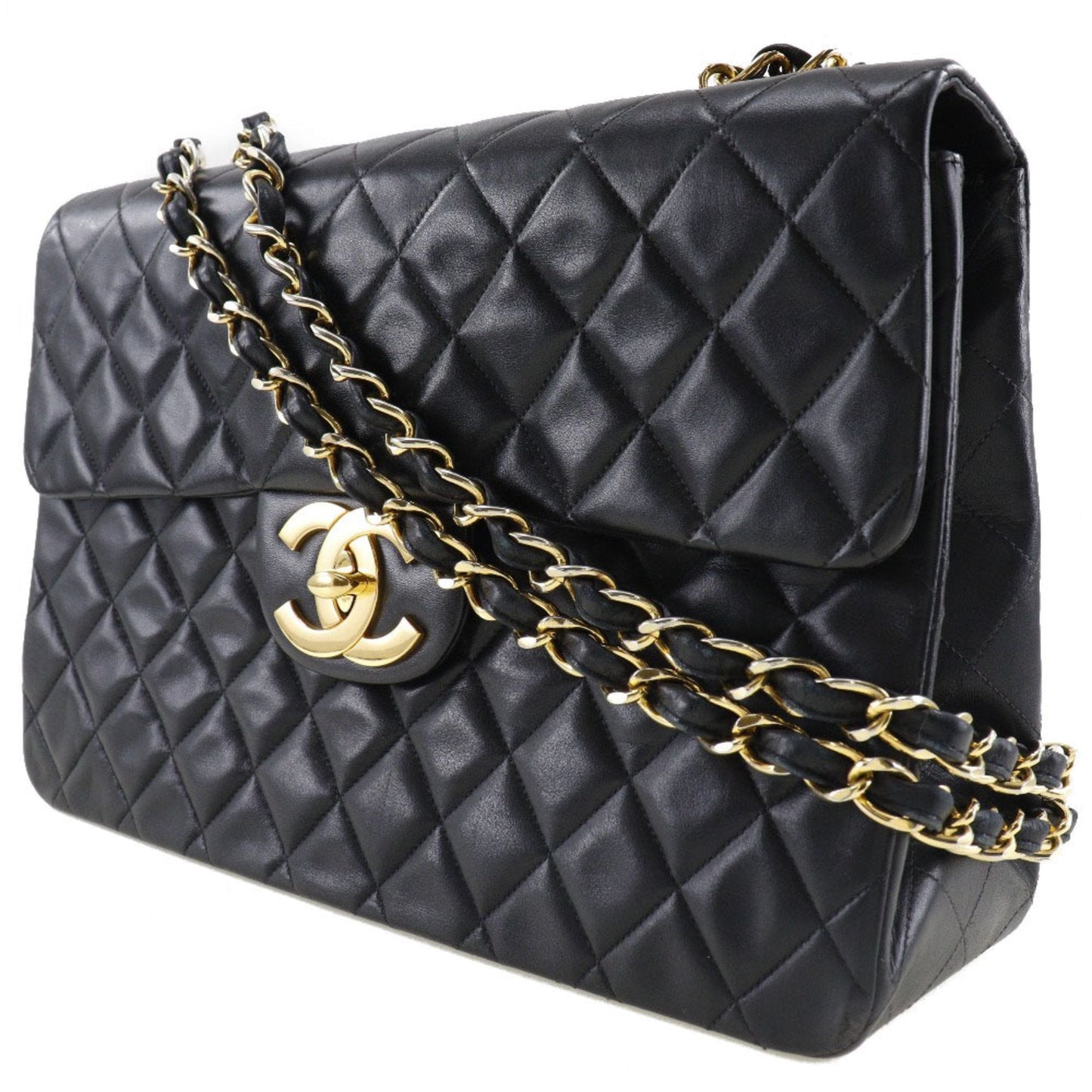 Luxury Chanel Big Matrasse 34 Chain Shoulder A01094 Lambskin Black/Gold Hardware Women's Bag