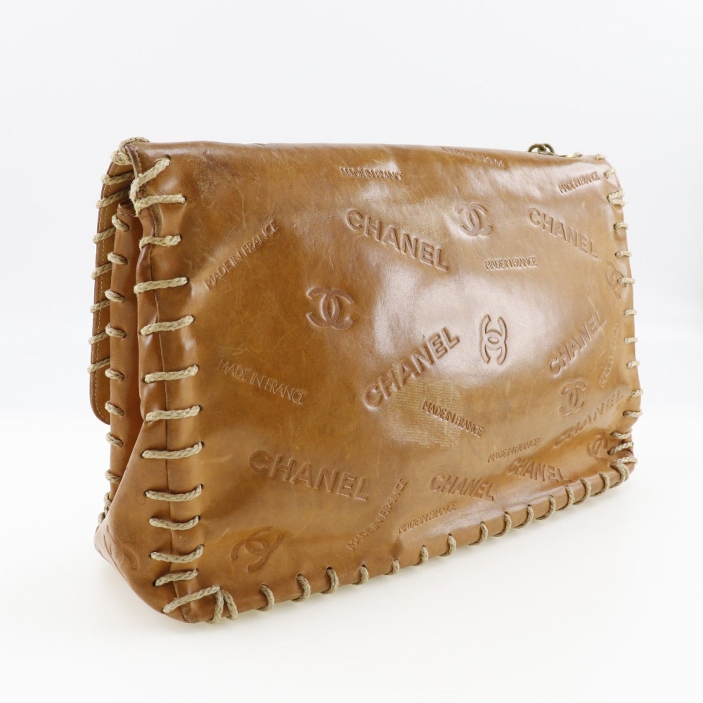 Luxury Chanel Chain Shoulder Bag Coco Mark Logo Vintage Tanned Leather Brown/Gold Hardware Women's
