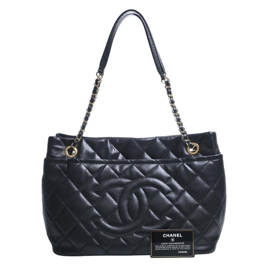 CHANEL Caviar Skin Matelasse Coco Mark GST Chain Tote Bag Black Ladies
