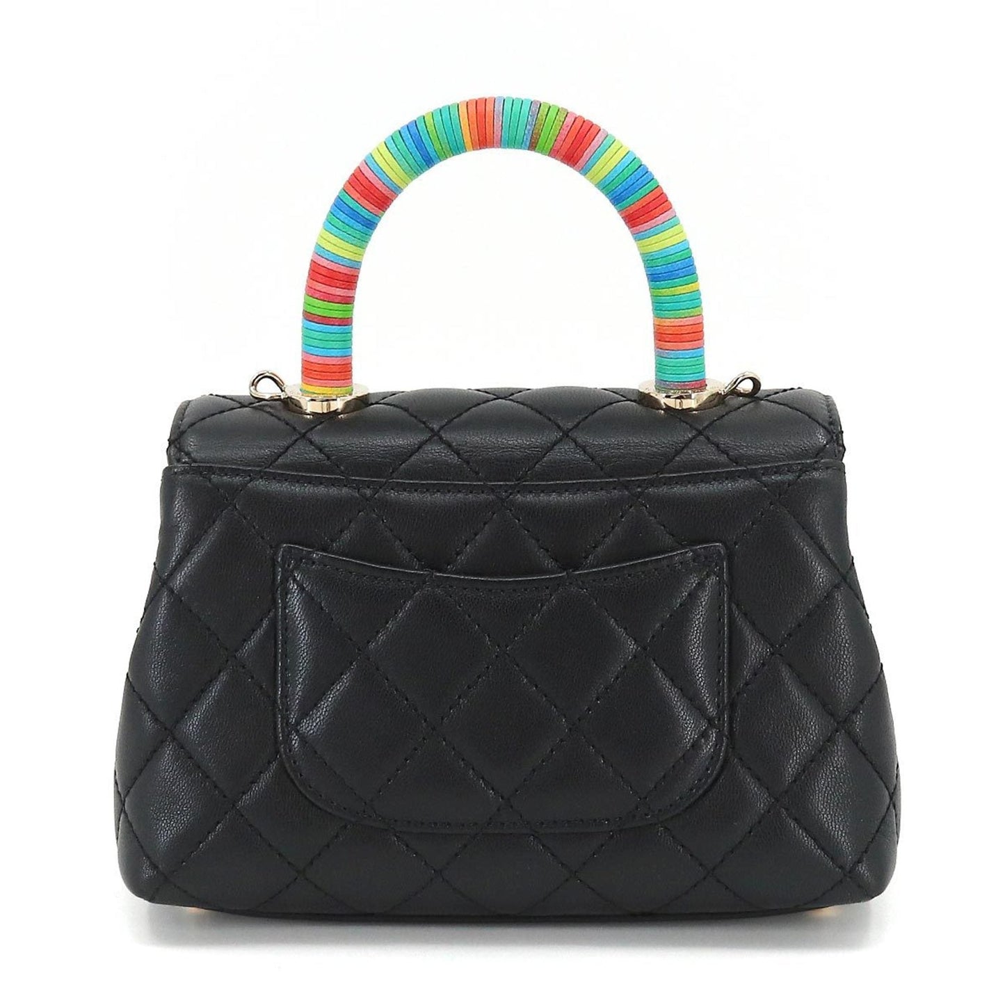Luxury Chanel here handle matelasse 2way hand shoulder bag leather black rainbow AS2215 Matelasse Bag