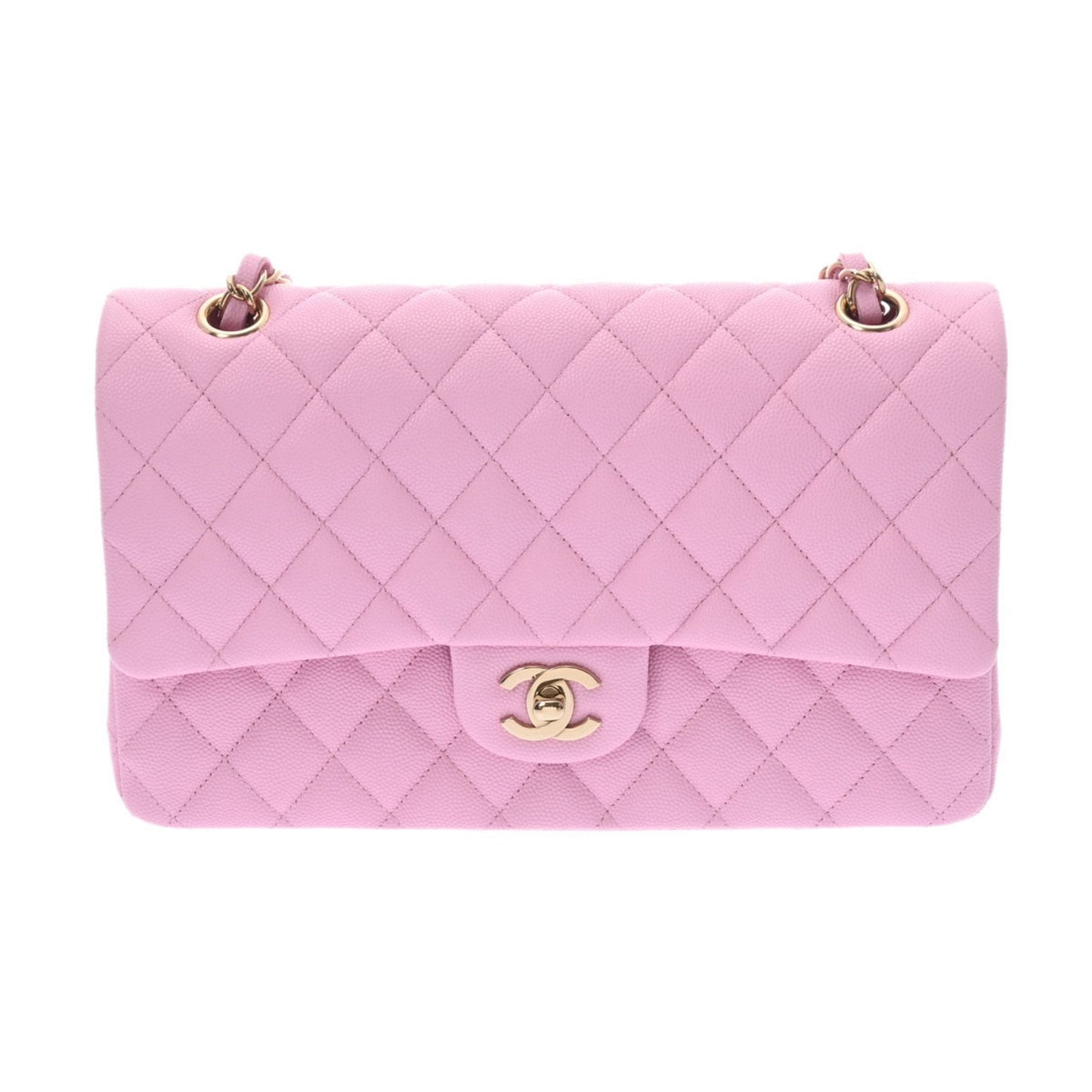 CHANEL matelasse W flap chain shoulder 25 pink ladies caviar skin bag