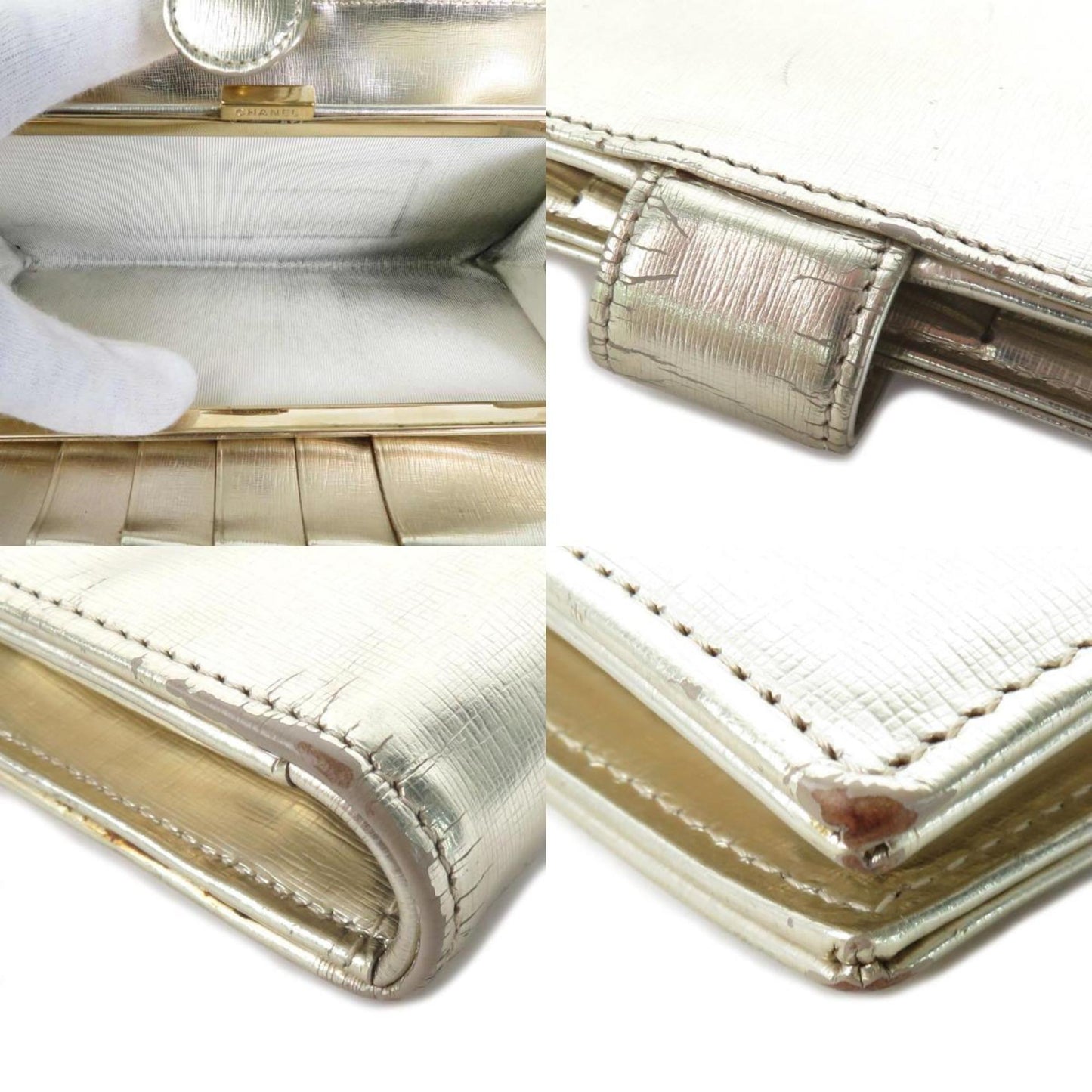 Luxury Chanel folio wallet here mark leather gold ladies