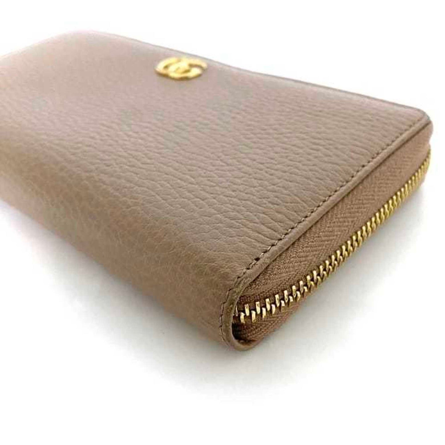 Luxury Gucci Round Long Wallet Pink Beige Gold Marmont 456117 Leather  GG Women's