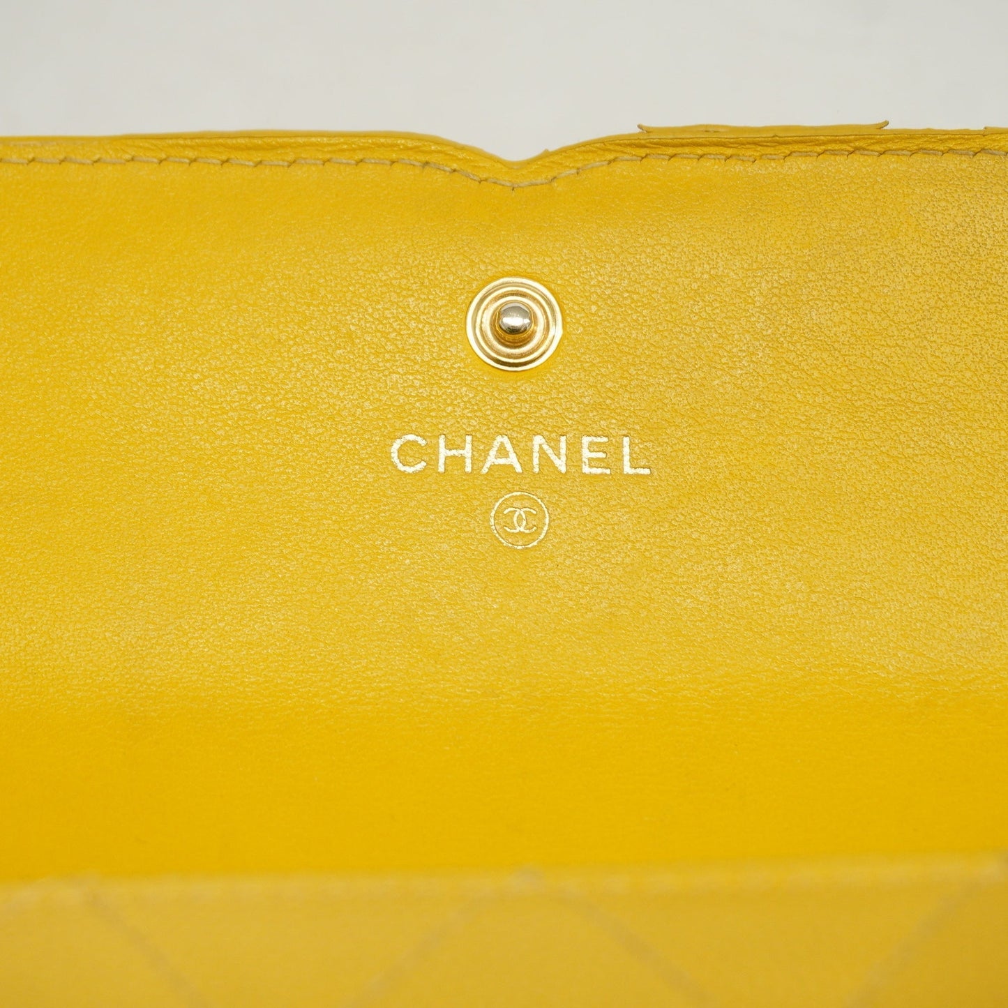 CHANEL  CC Filigree Gold Hardware Women's Caviar Leather Long Wallet Yellow