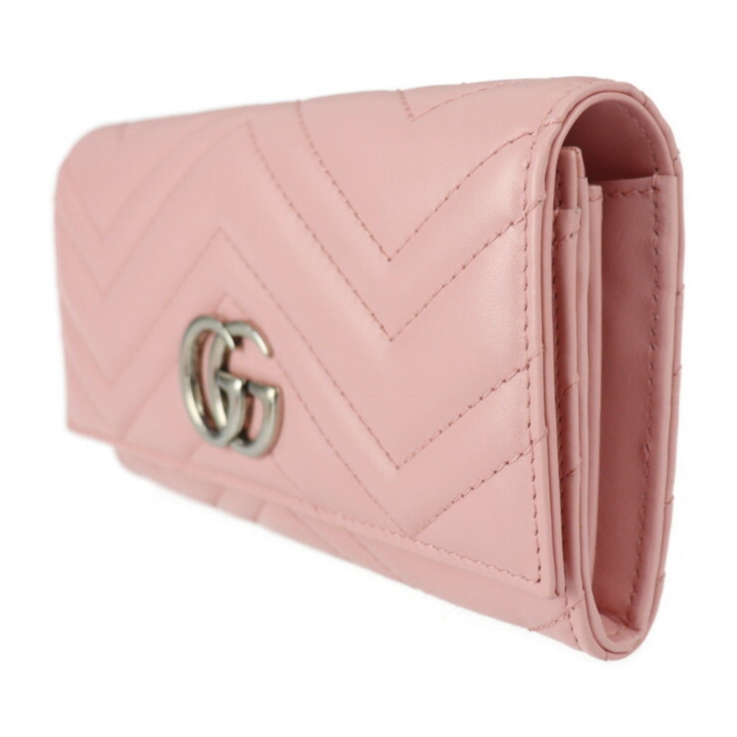Luxury Gucci Continental Wallet GG Marmont Bifold 443436 Leather Pink Series Silver Metal Fittings Long