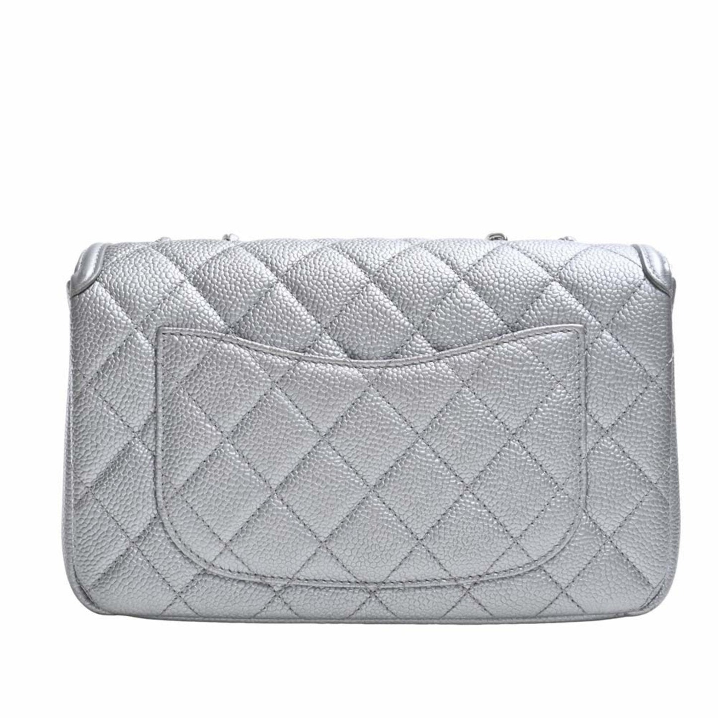 Luxury Chanel Caviar Skin Matelasse CC Filigree Chain Shoulder Bag Silver Ladies