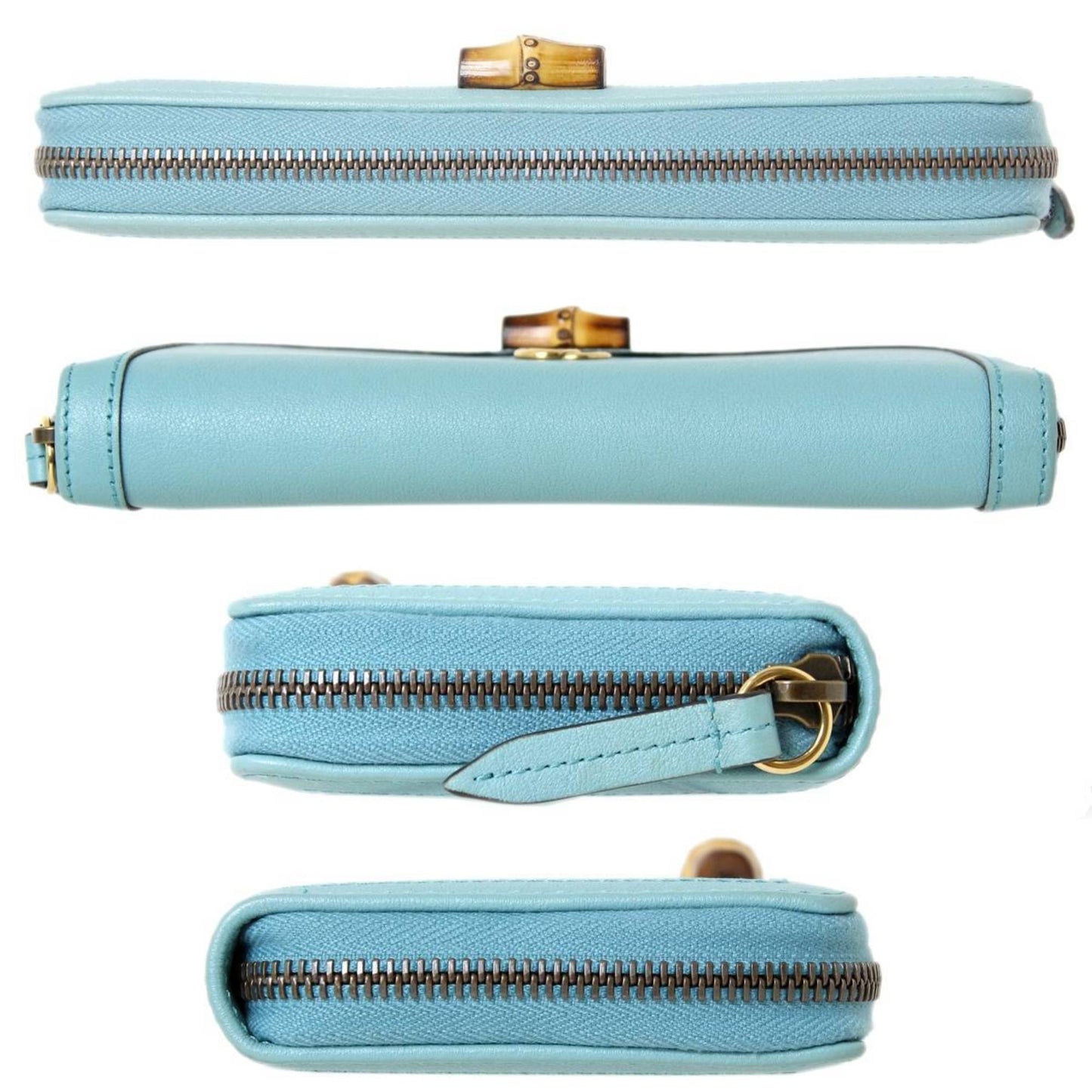 Luxury Gucci bamboo long wallet turquoise 658634
