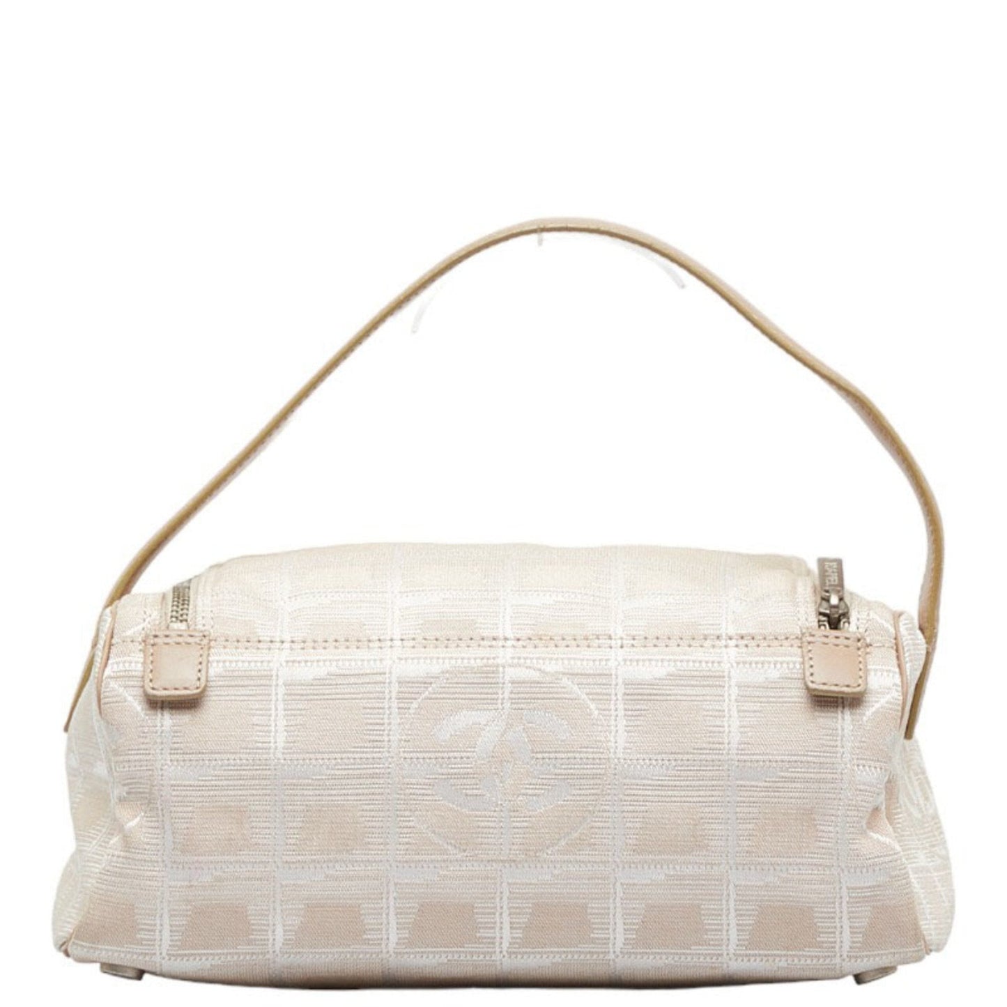 Luxury Chanel New Line Coco Mark Vanity Bag Handbag Beige Leather Nylon Jacquard Women's