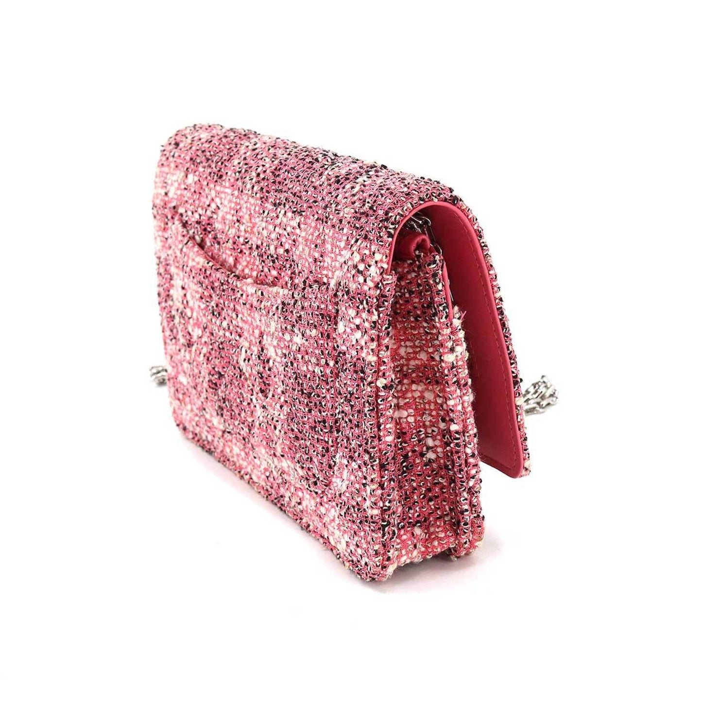 Luxury Chanel 2.55 matelasse chain wallet long tweed multicolor silver metal fittings Chain Wallet