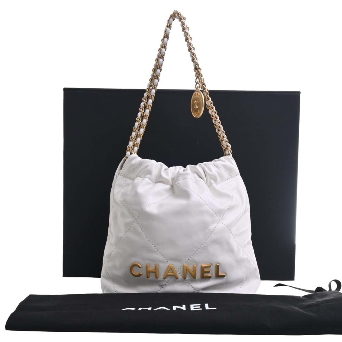 Luxury Chanel Leather 22 Handbag Chain Shoulder Bag White Ladies