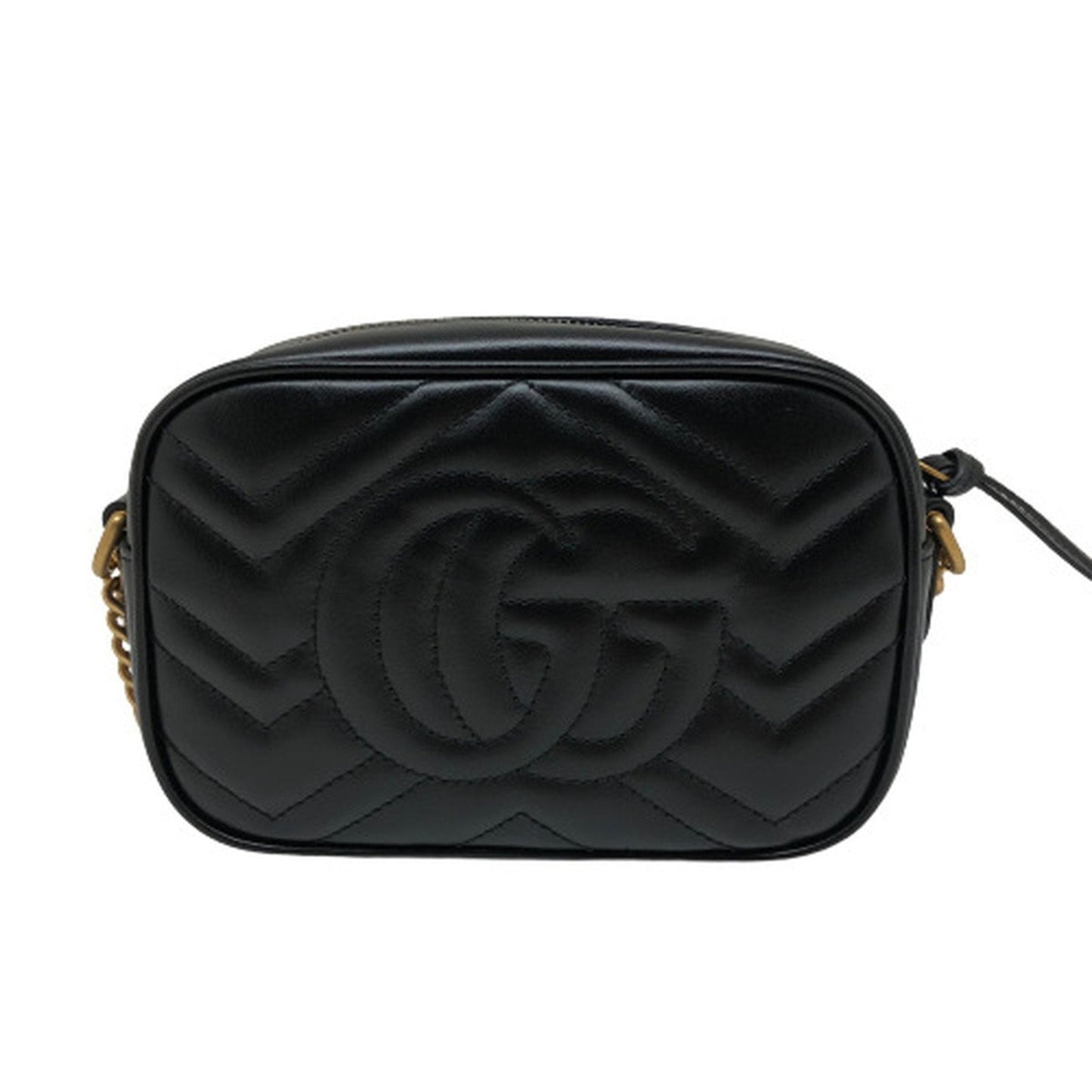 Luxury Gucci GG Marmont Chain Shoulder Bag Crossbody 448065 Leather Black Gold Hardware Women's