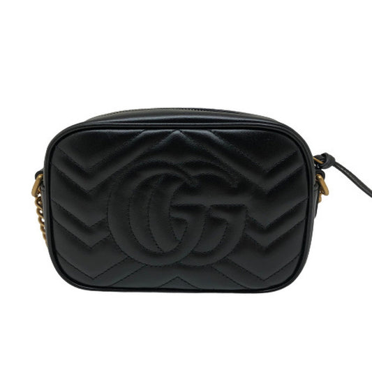 Luxury Gucci GG Marmont Chain Shoulder Bag Crossbody 448065 Leather Black Gold Hardware Women's