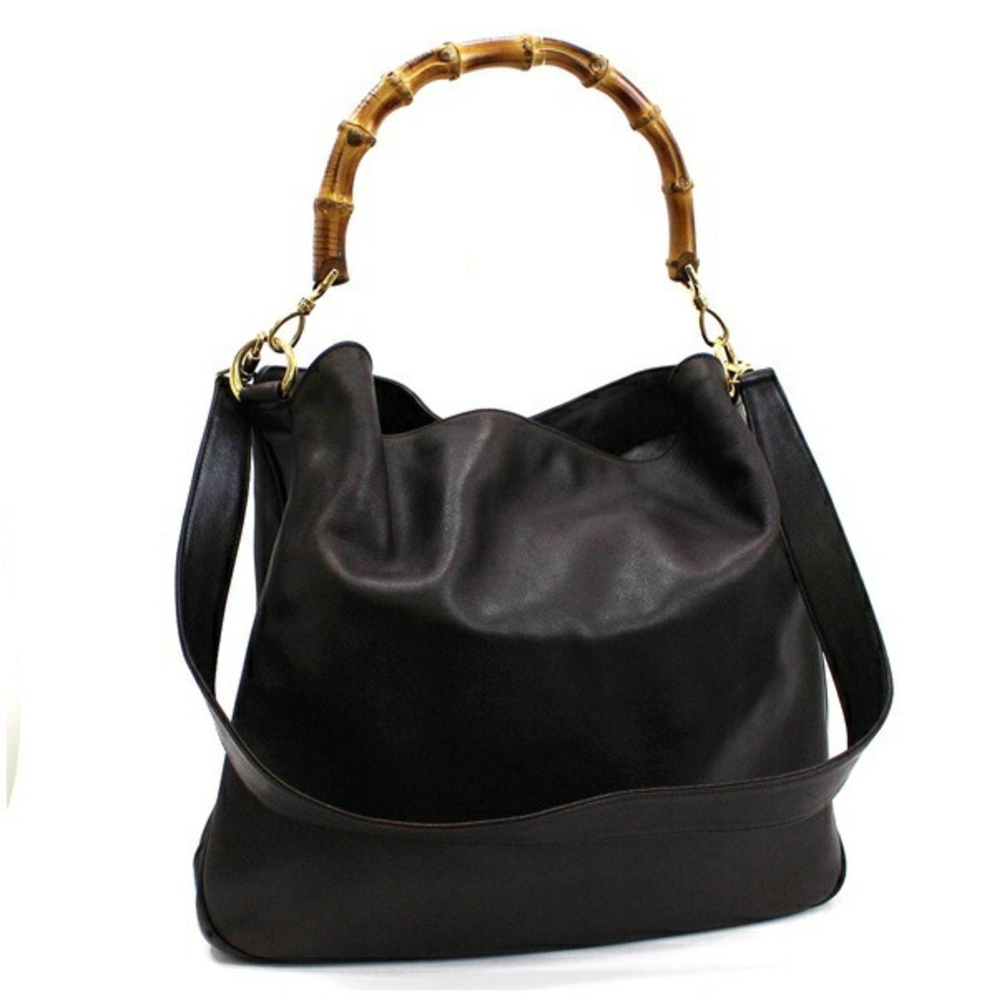 Luxury Gucci Bamboo Shoulder Bag Leather Brown 001.1998.1577 Luxury Gucci Ladies