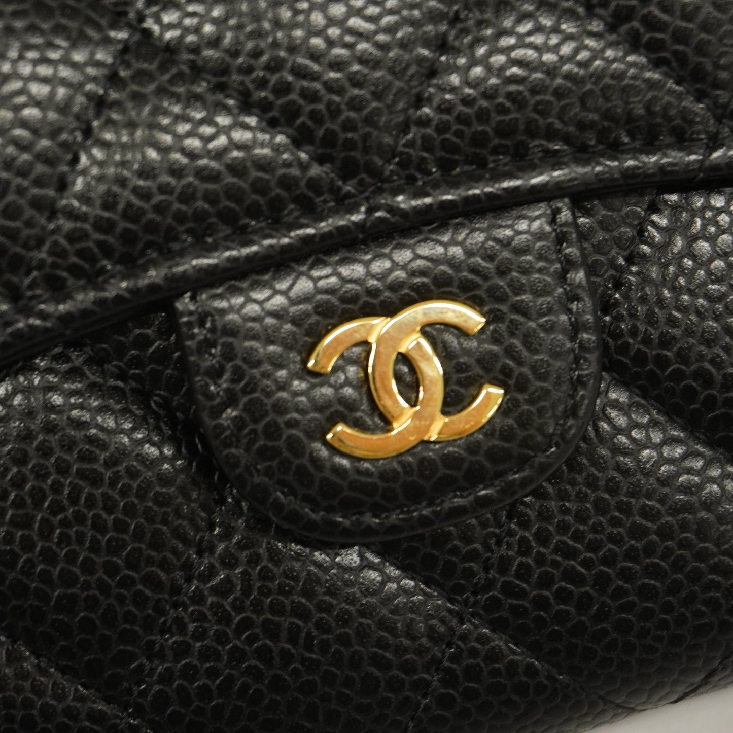 CHANEL  Matelasse Tri-fold Wallet Gold Metal Fittings Women's Caviar Leather