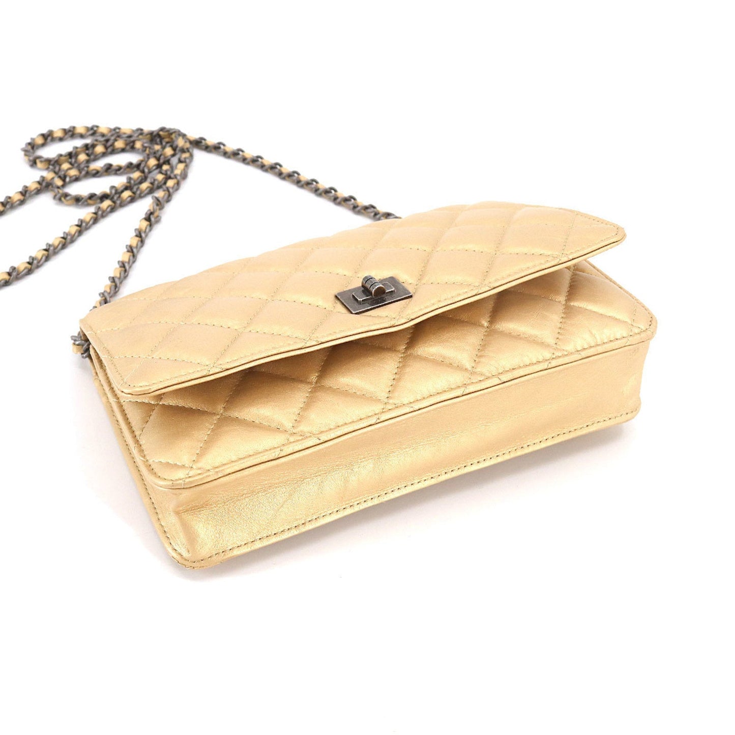 Luxury Chanel 2.55 Chain Wallet Long Leather Gold Vintage Silver Hardware