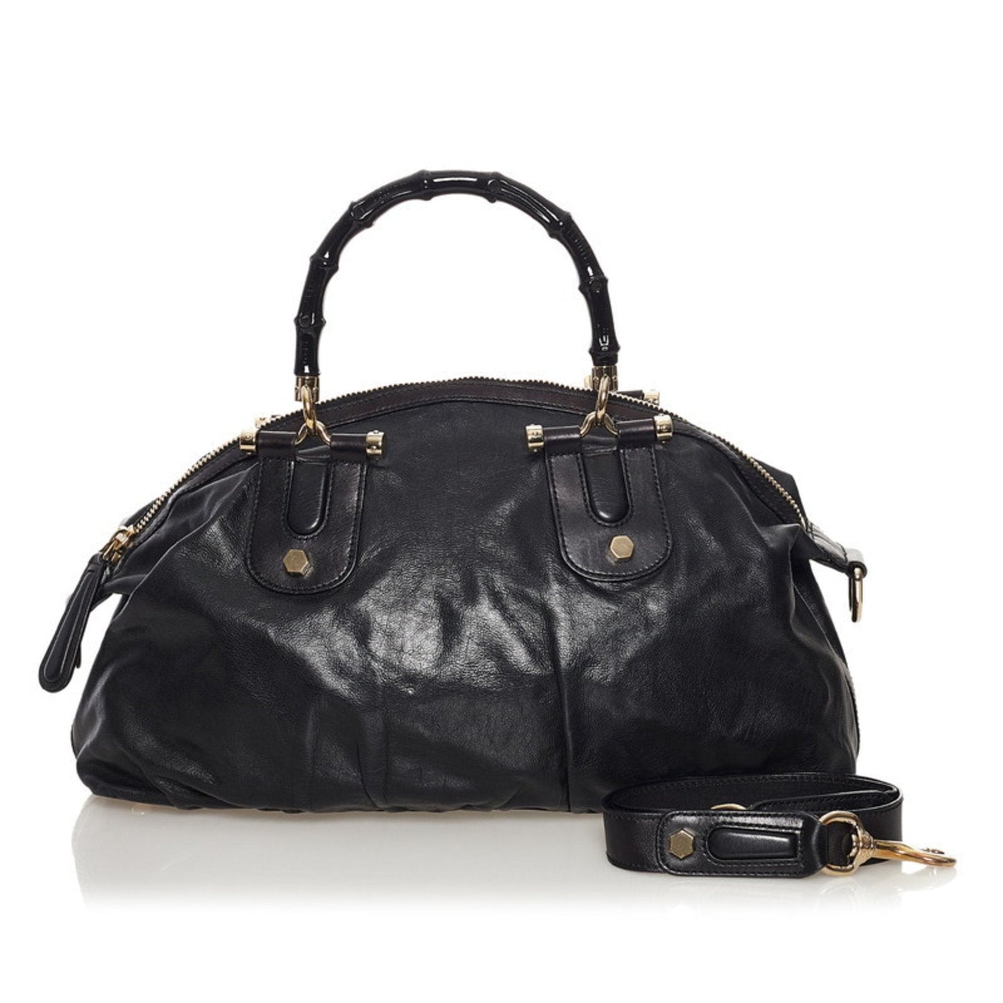 Luxury Gucci bamboo handbag shoulder bag 2way 189867 black leather ladies GUCCI