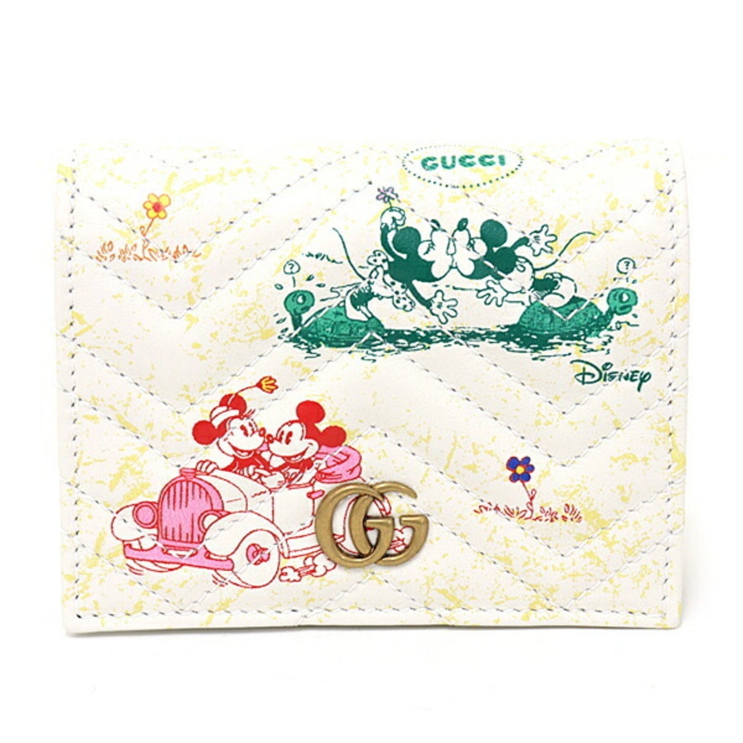 Luxury Gucci x Disney  GG Marmont Card Case Wallet Bifold Compact Double G Mickey Minnie Leather 616768 White Multicolor Gold Hardware