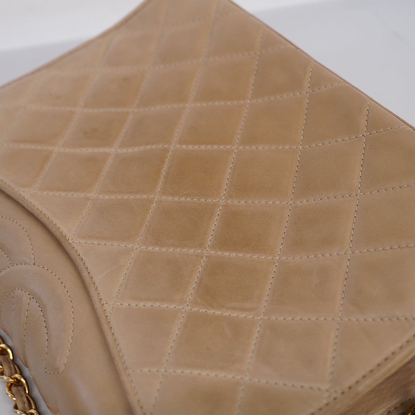 CHANEL  Matelasse Chain Shoulder Lambskin Women's Leather Shoulder Bag Beige