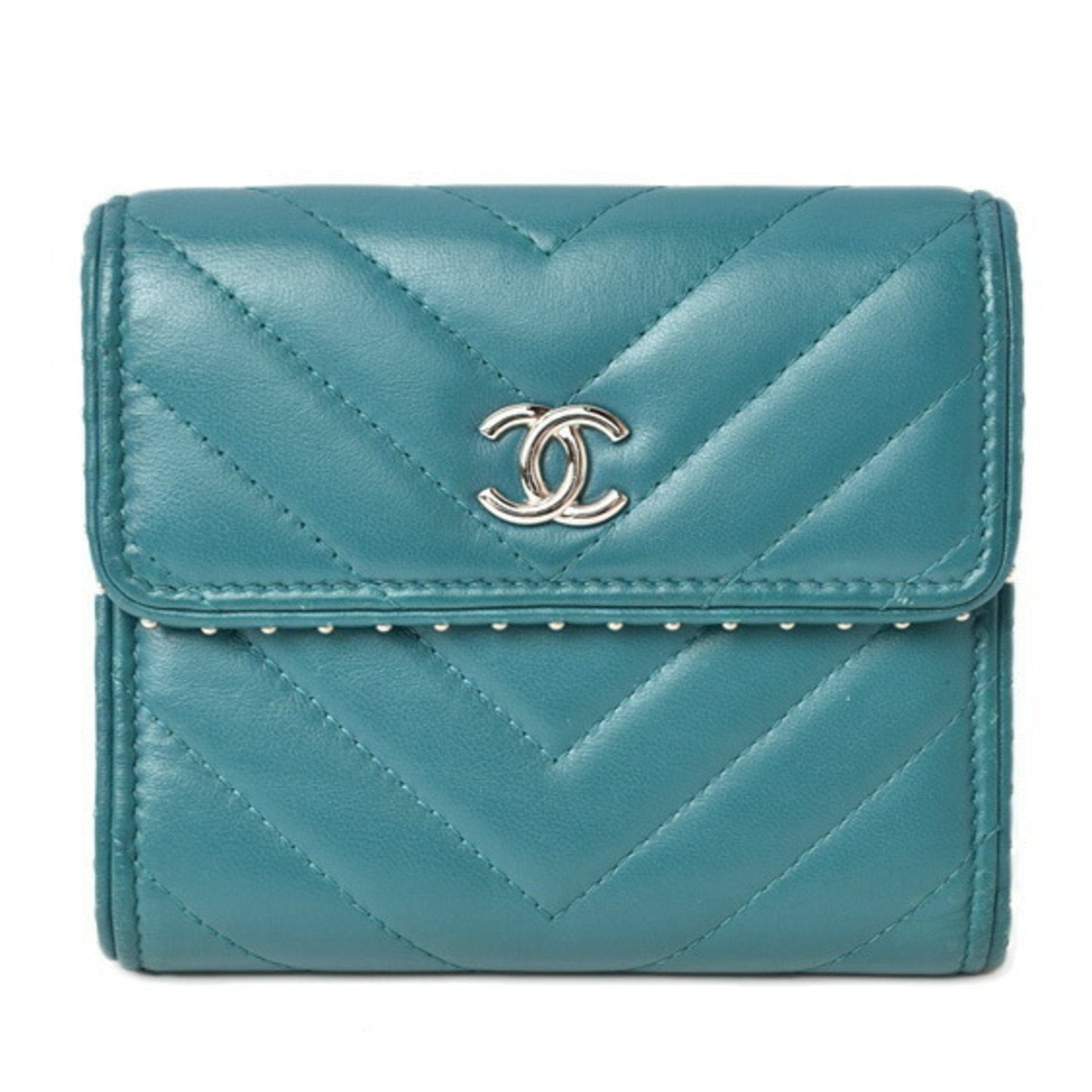 Luxury Chanel wallet  chevron studs turquoise blue