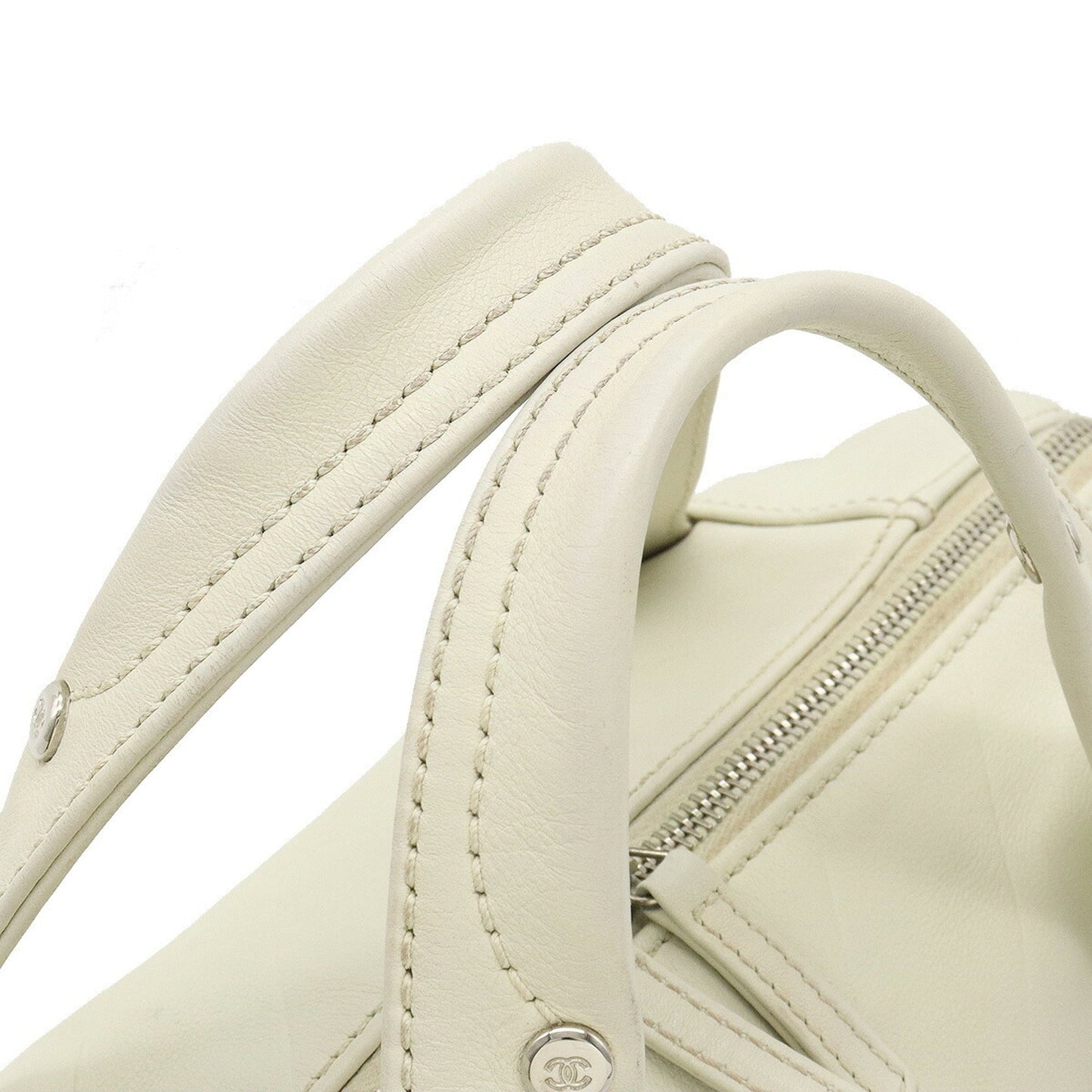 Luxury Chanel Chevron V stitch here mark Boston bag handbag leather ivory A91136