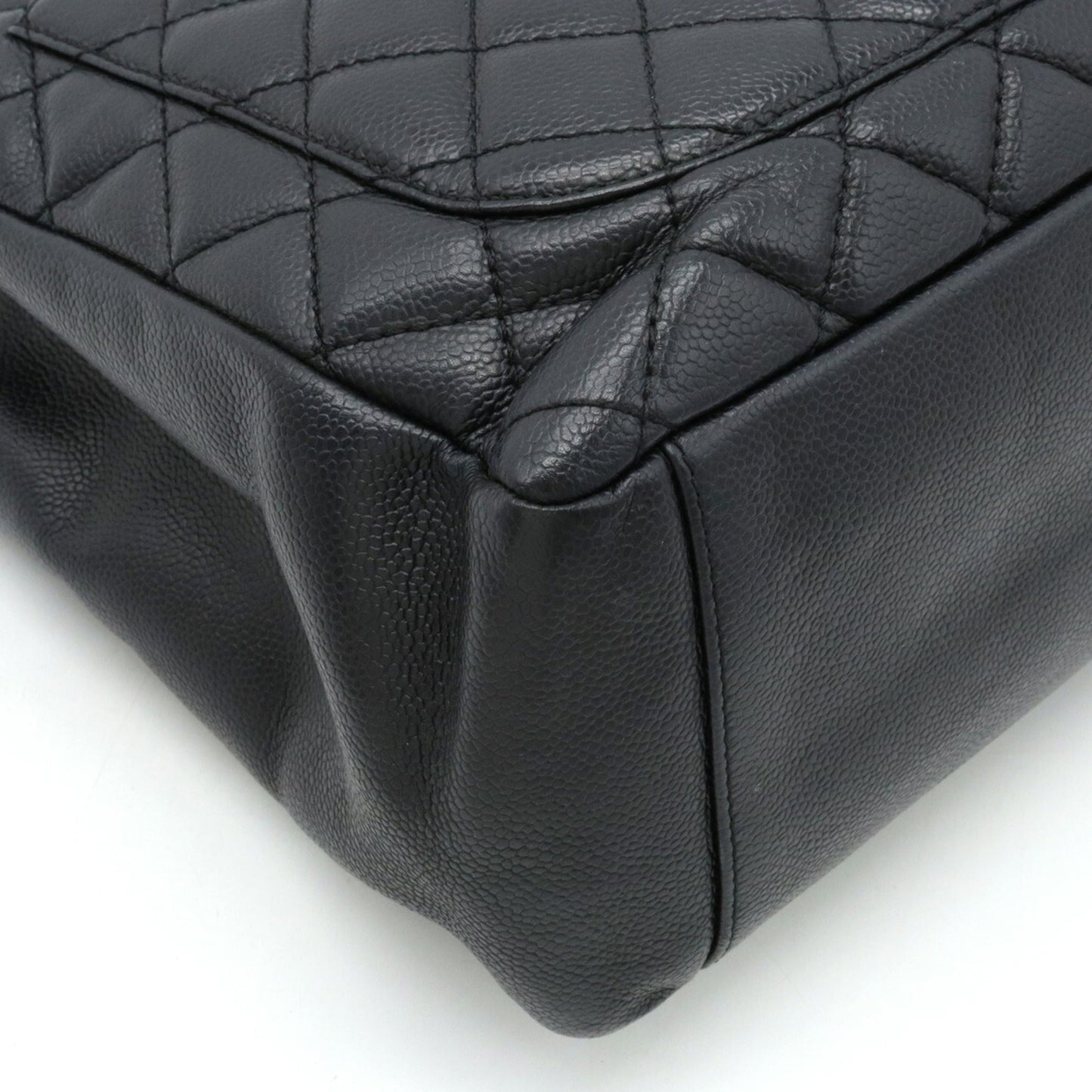 Luxury Chanel Matelasse Coco Mark Chain Tote Bag Shoulder Caviar Skin Leather Black A50995