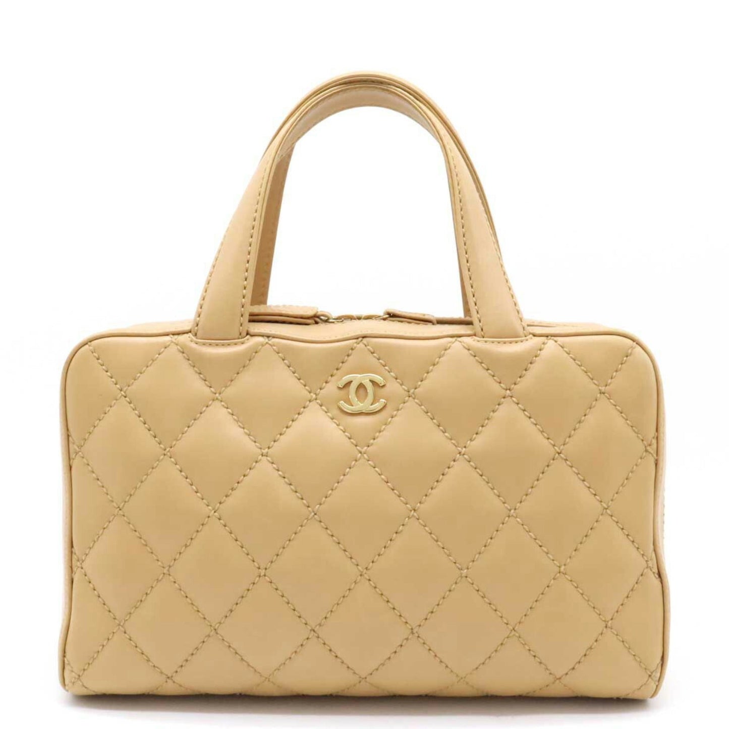Luxury Chanel Wild Stitch Handbag Boston Bag Leather Beige A14692