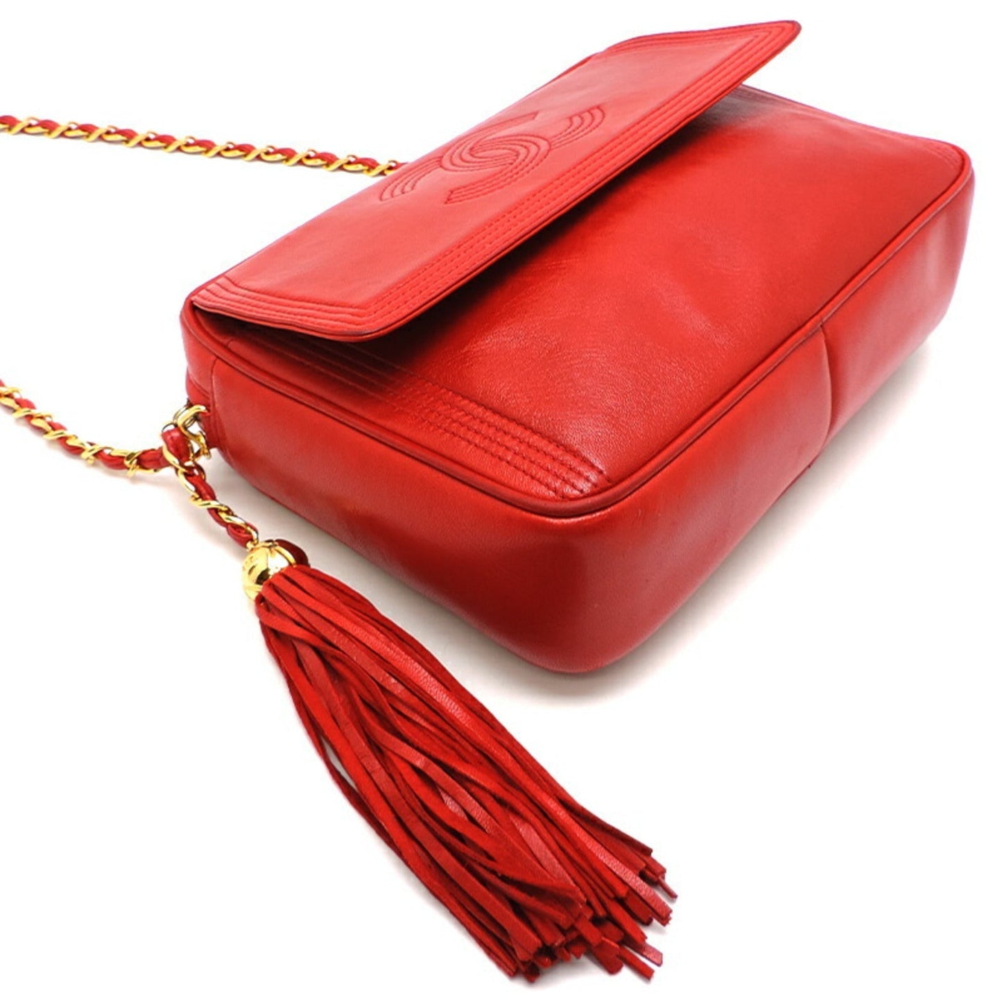 Luxury Chanel shoulder ladies bag lambskin red ×