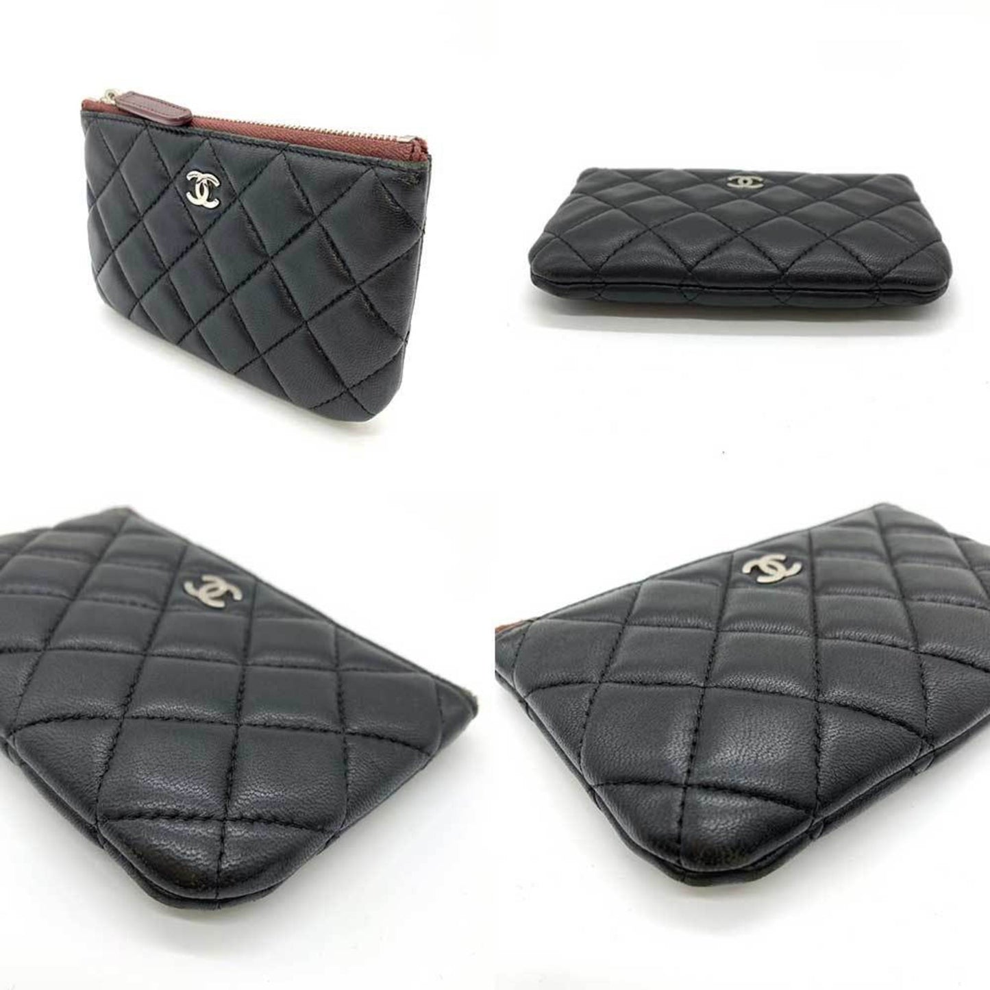 Luxury Chanel Accessories Matelasse Classic Pouch Black Coco Mark Flat Ladies Lambskin Leather A69523