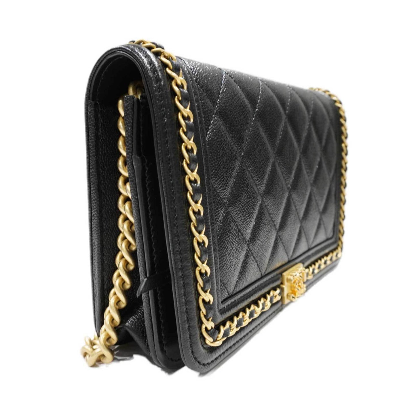 Luxury Chanel [] 19 Chain Shoulder Bag Black/G Metal Fittings Caviar Skin Women's Men's