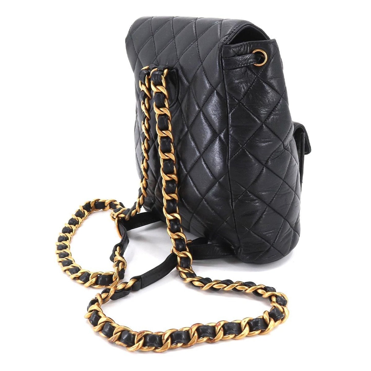 Luxury Chanel Matelasse Chain Backpack Rucksack Leather Black Vintage Gold Hardware duma