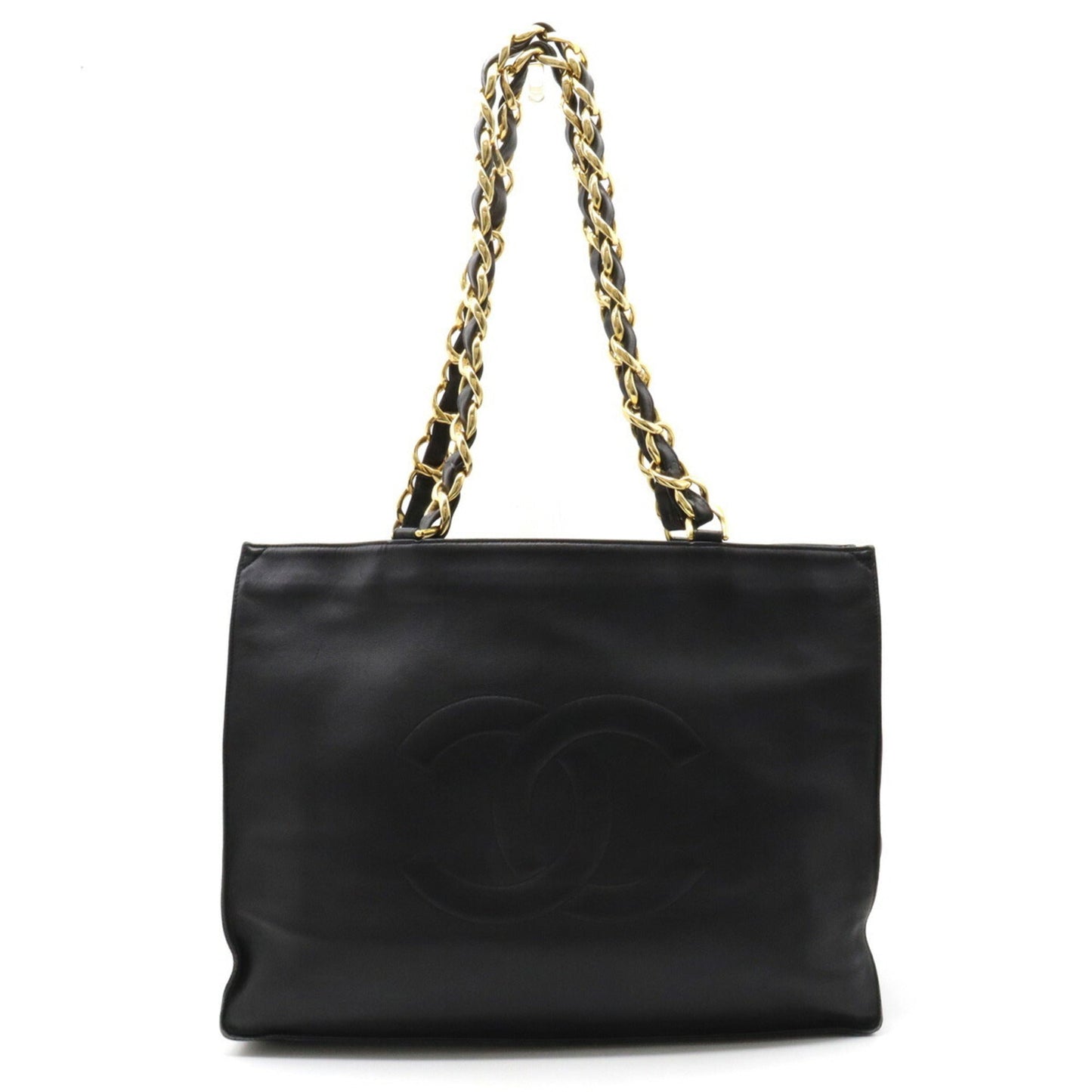Luxury Chanel here mark chain tote bag large shoulder leather black