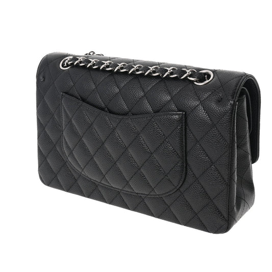 CHANEL Matelasse Chain Shoulder 25cm W Flap Black Ladies Caviar Skin Bag