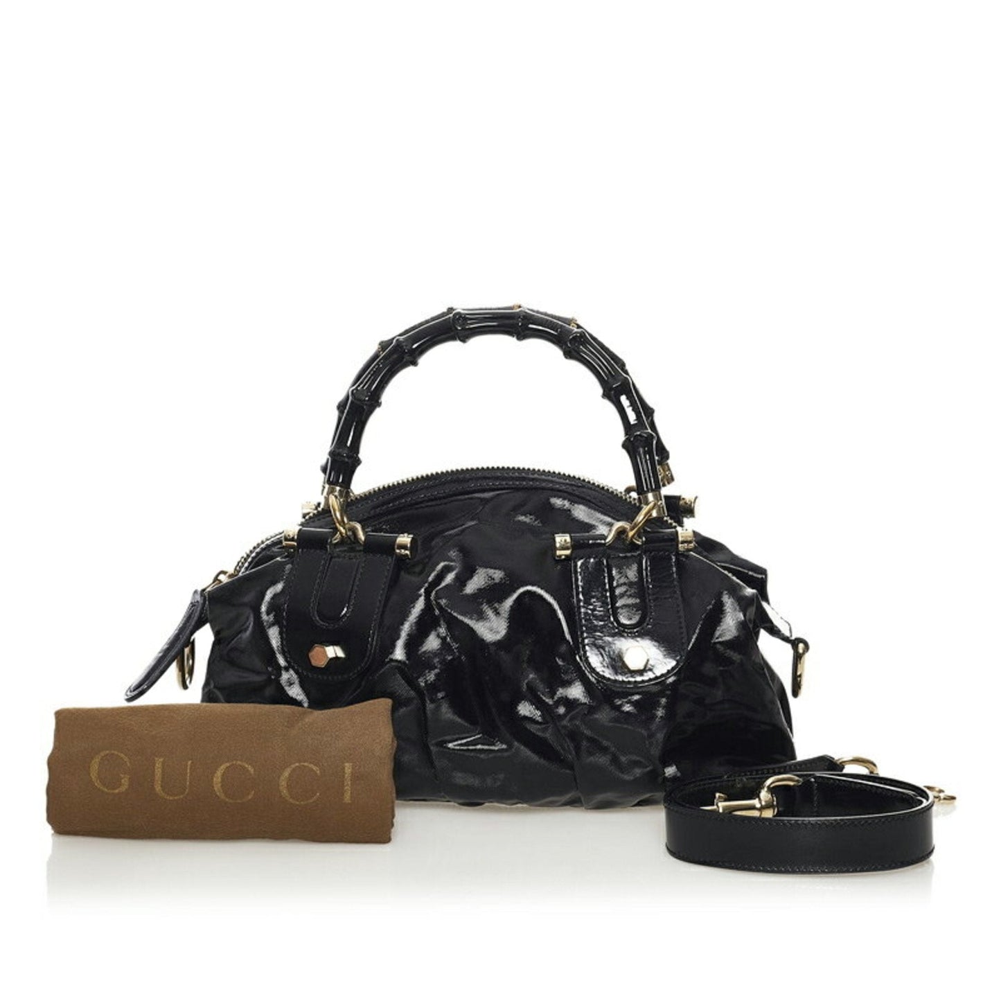 Luxury Gucci Bamboo Handbag Shoulder Bag 2way 189869 Black PVC Leather Ladies