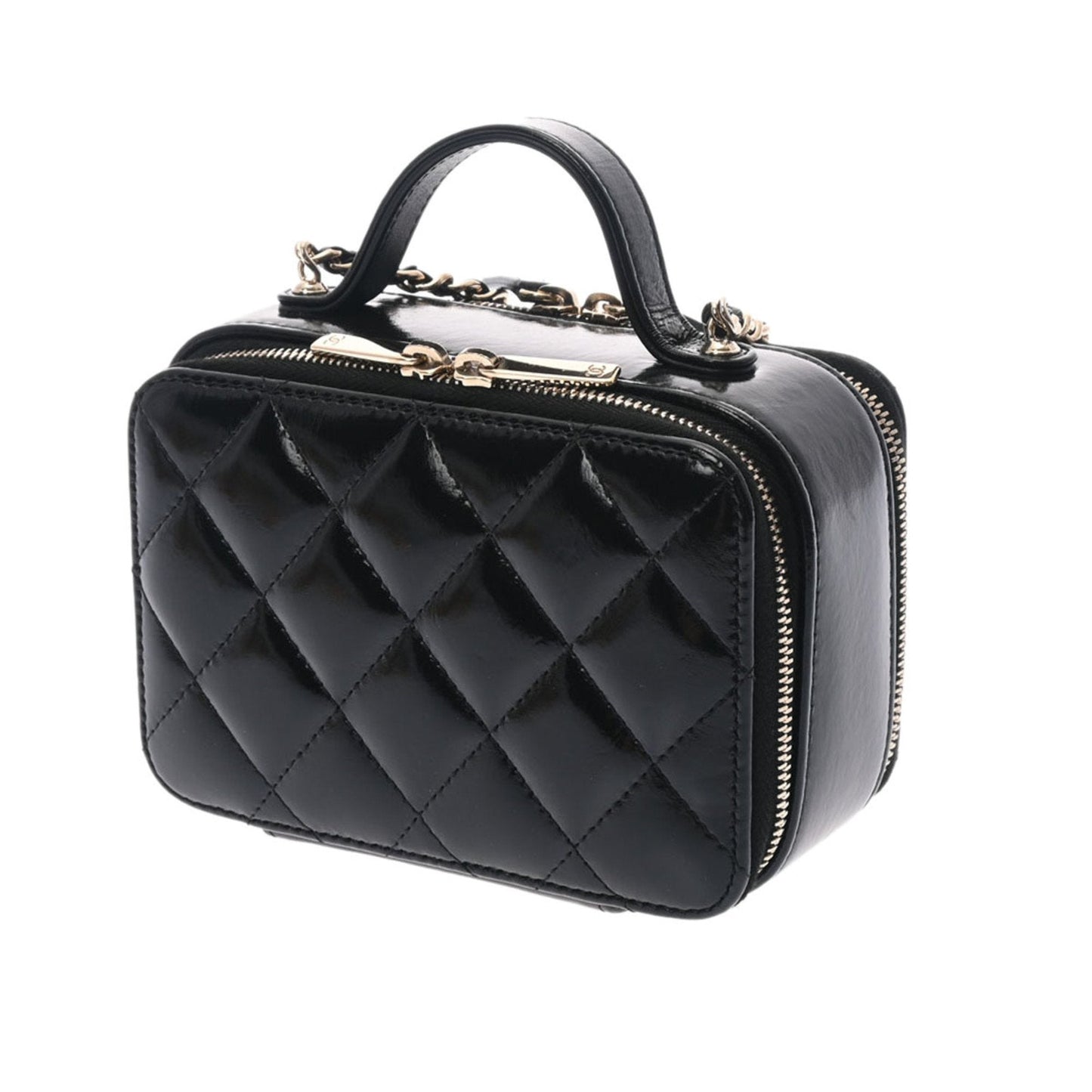Luxury Chanel Matelasse Small Vanity Shiny Black Ladies Lambskin Bag