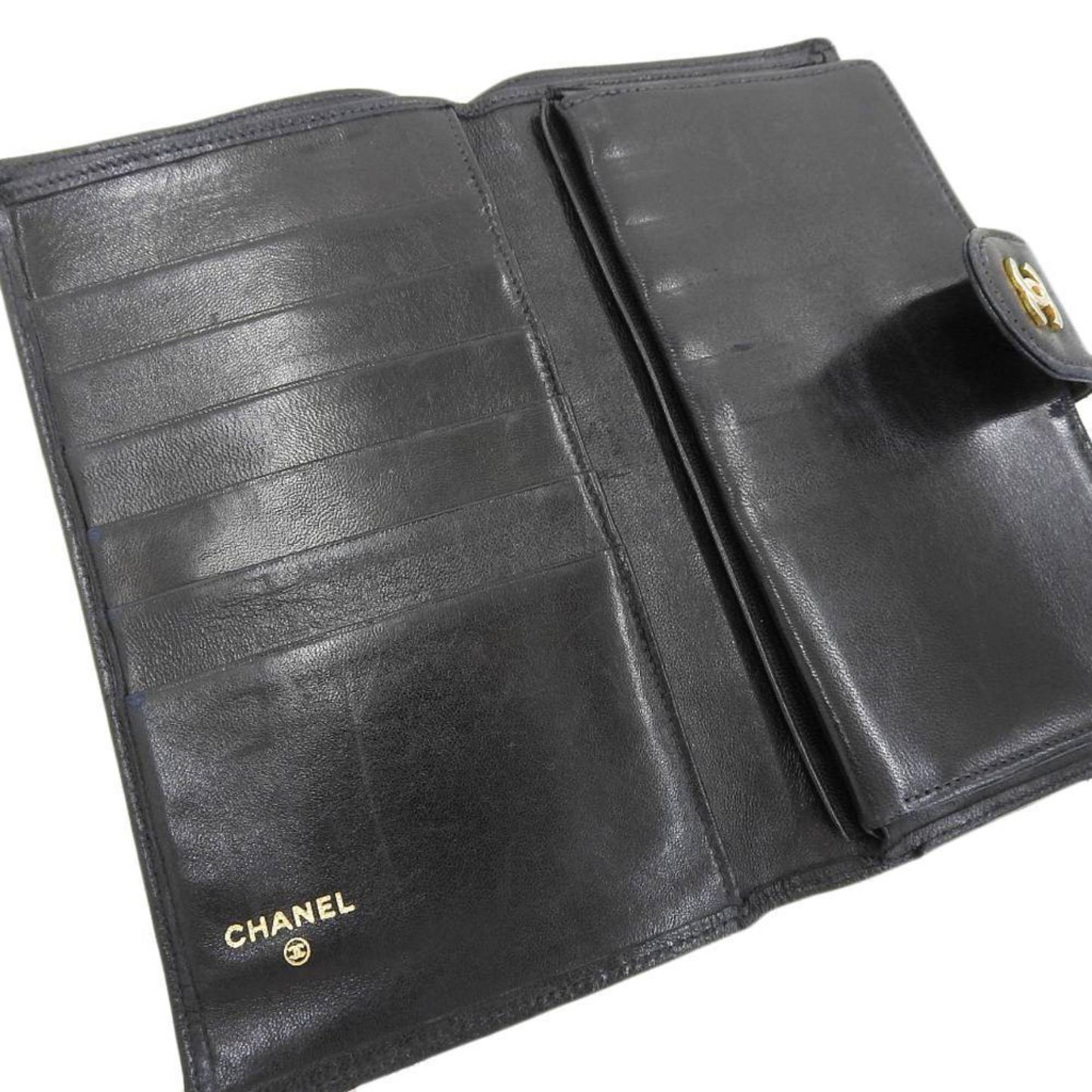 Luxury Chanel Coco Mark bicolore with long wallet leather black