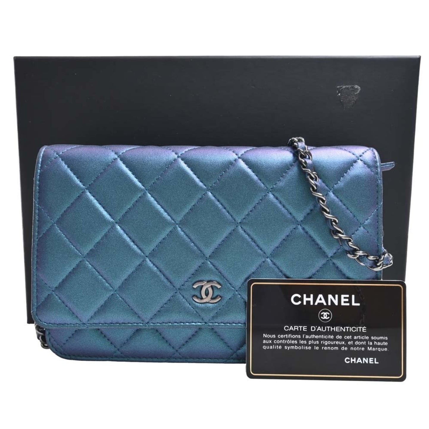 Luxury Chanel Leather Matelasse Coco Mark Chain Shoulder Long Wallet Blue Ladies