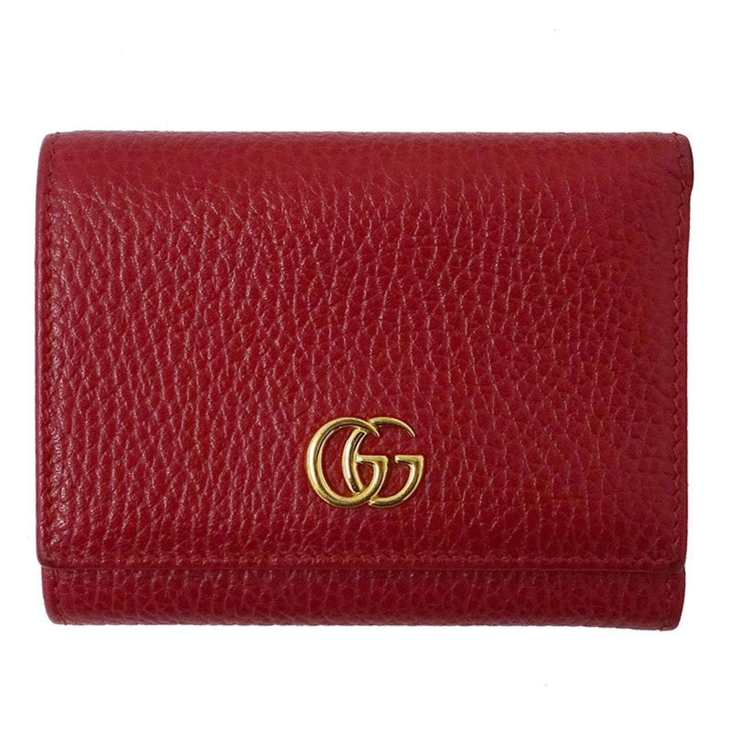 Luxury Gucci Wallet Women's Trifold Petit Marmont Leather 474746 Red Compact