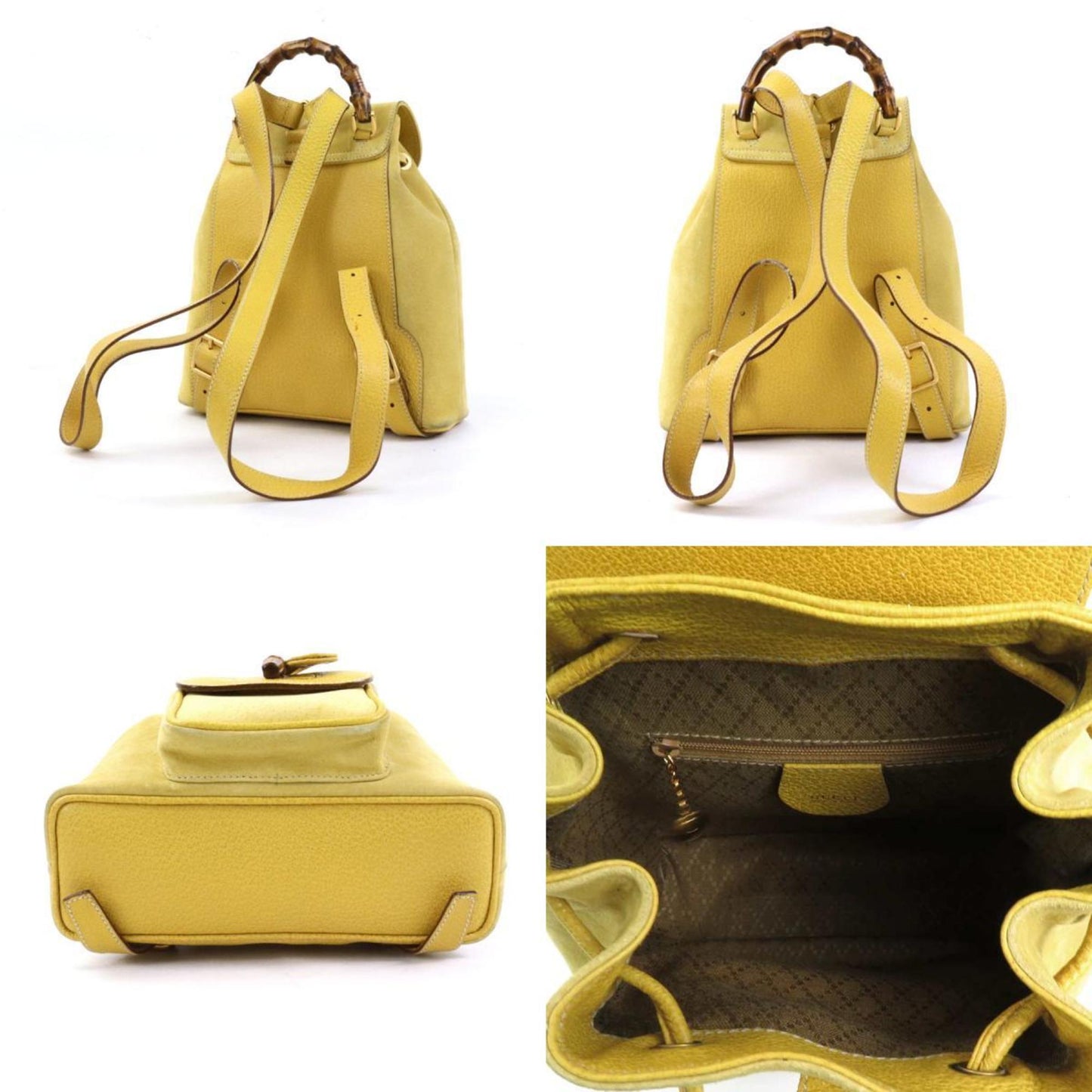 Luxury Gucci Trending 2025 Backpack Bamboo Suede/Leather Yellow Gold Women's