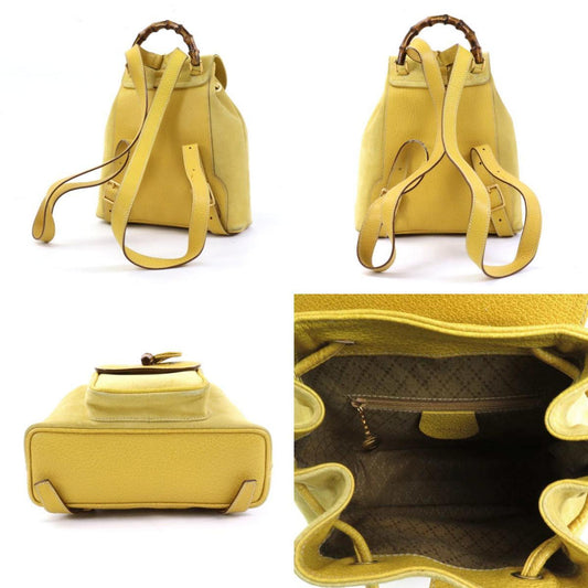 Luxury Gucci Trending 2025 Backpack Bamboo Suede/Leather Yellow Gold Women's