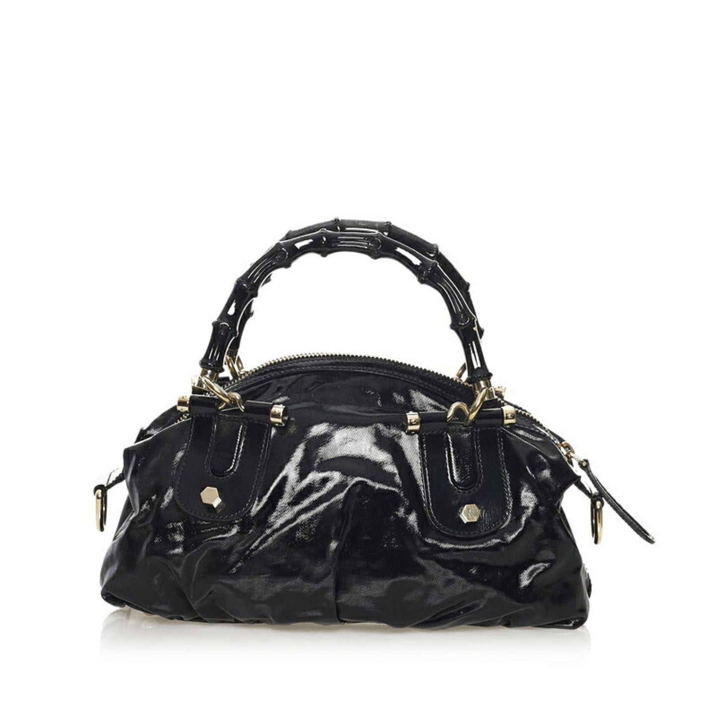 Luxury Gucci Bamboo Handbag Shoulder Bag 2way 189869 Black PVC Leather Ladies