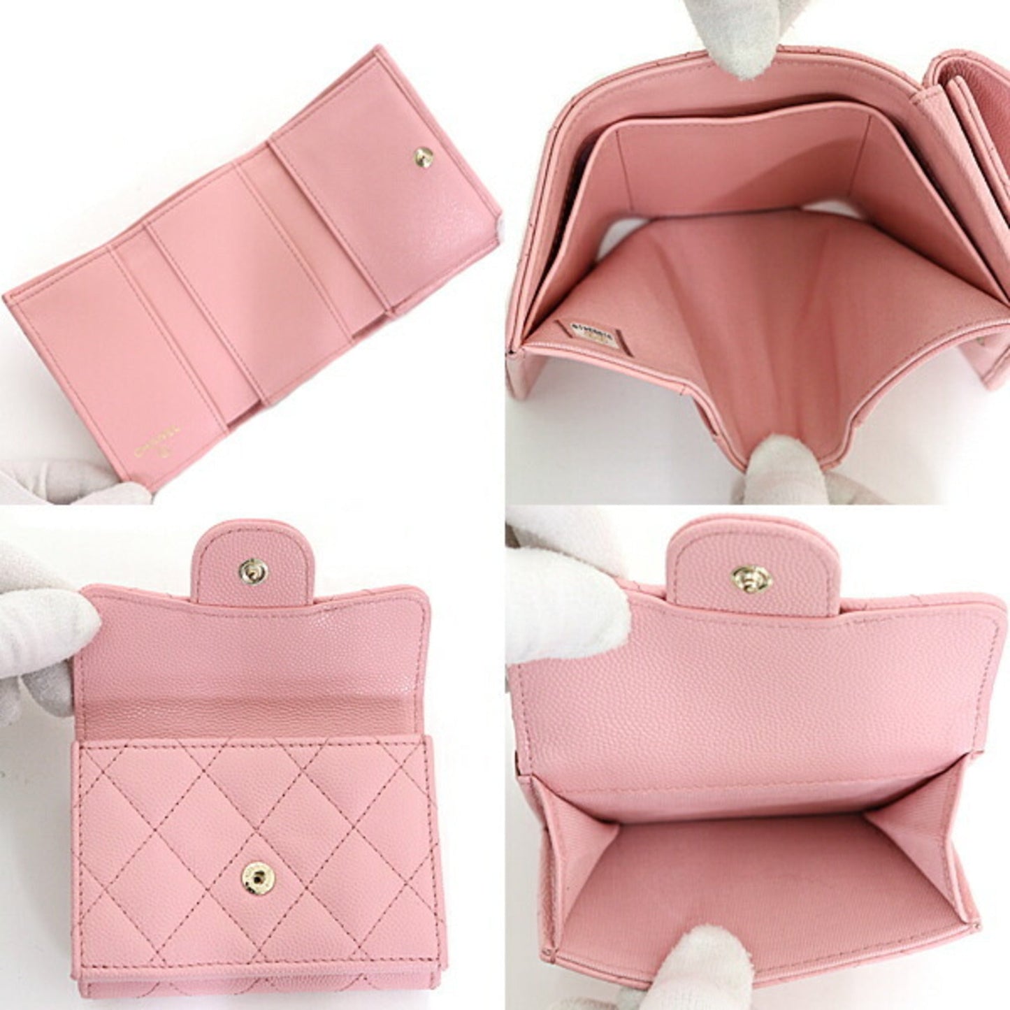 Luxury Chanel Matelasse Classic Small Flap Caviar Skin Trifold Wallet AP0230 Pink