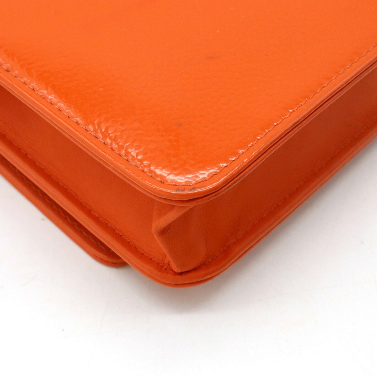 Luxury Chanel Coco Mark Chain Shoulder Bag Patent Leather Enamel Orange 8654