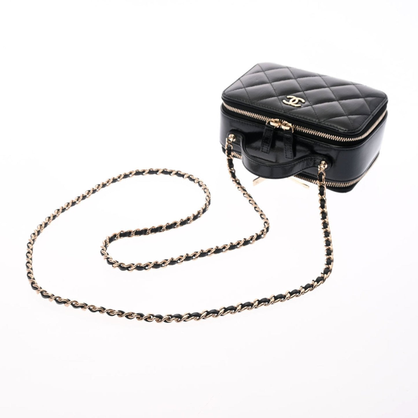 Luxury Chanel Matelasse Small Vanity Shiny Black Ladies Lambskin Bag